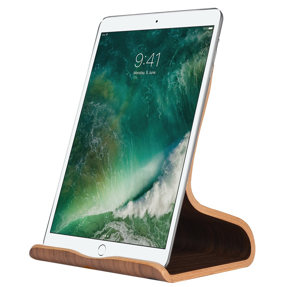 SAMDI Wood Tablet Stand, Wooden iPad Holder: Desktop Stand Holder Dock for new iPad 2017 Pro 9.7, 10.5, Air mini 2 3 4, Kindle, Nexus, Accessories, Tab, E reader, other Tablets(4 13 inch) Black Walnut