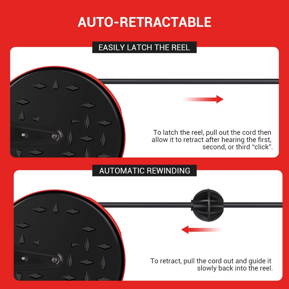 Dewenwils 30 Ft Retractable Extension Cord Reel, Ceiling Or Wall Mount 16/3 Gauge Sjtw Power Cord With 3 Electrical Outlets Pigt