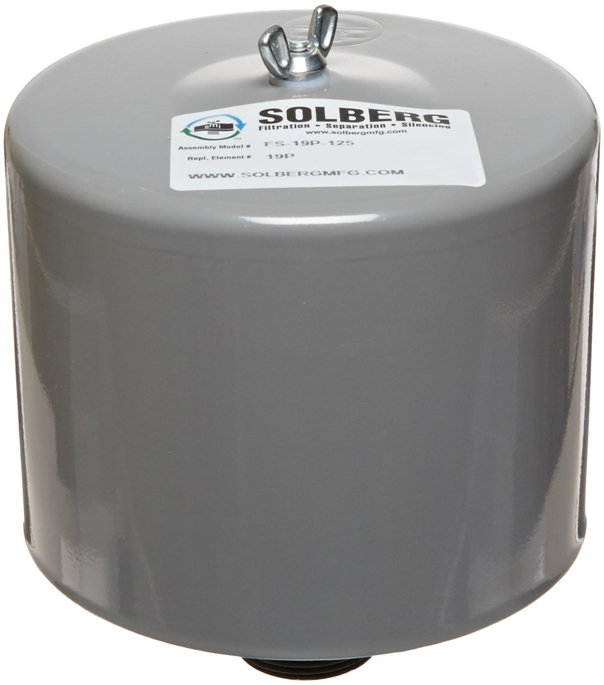 Solberg FS-19P-125 Inlet Compressor Air Filter Silencer, 1-1/4 MPT Outlet, 6-5/8 Height, 6 Diameter, 70 SCFM, Made in the USA
