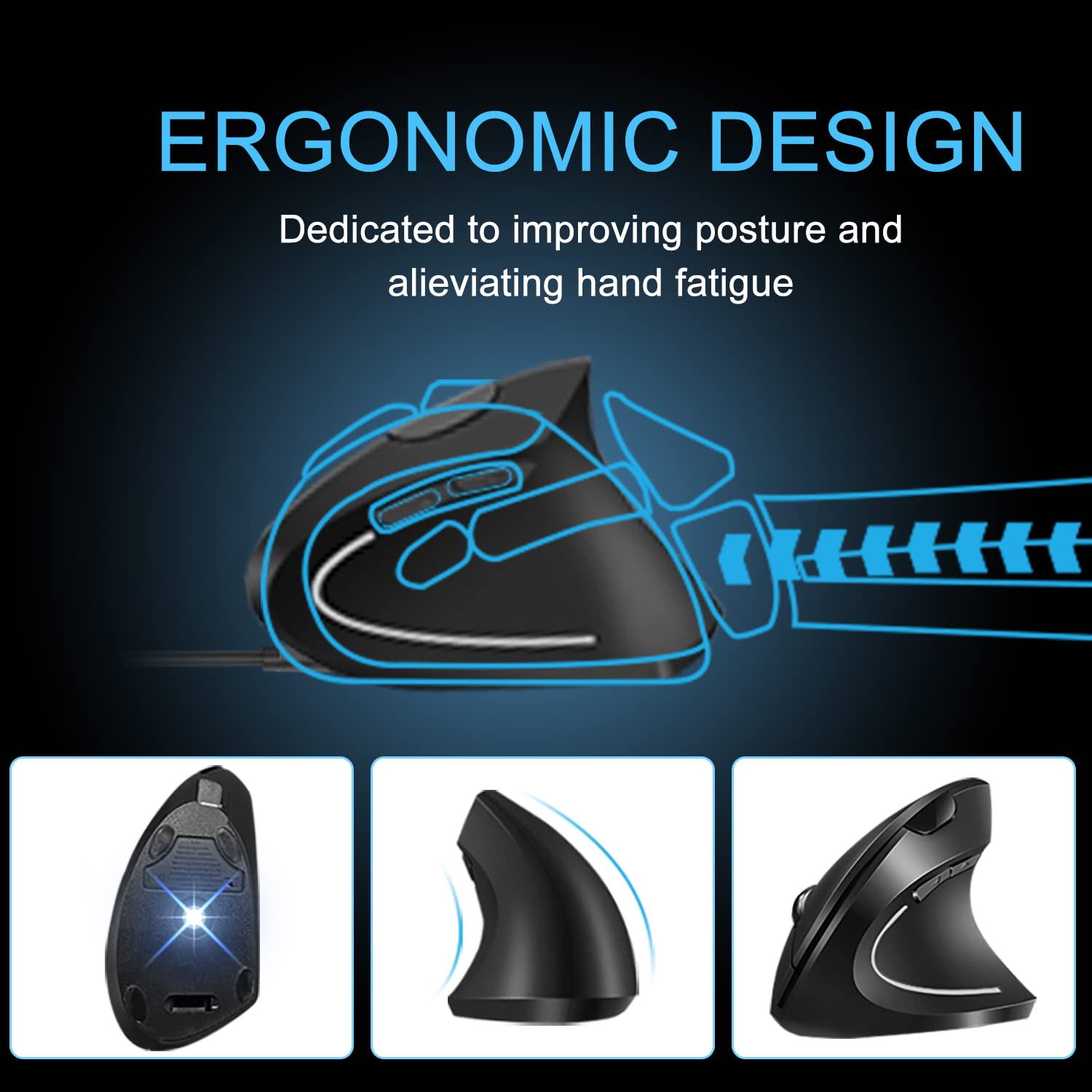 Vassink Wireless Mouse Ergonomic Mouse Rechargeable Vertical Optical Mice With Usb Receiver, 6 Buttons 2.4Ghz Adjustable Dpi 800