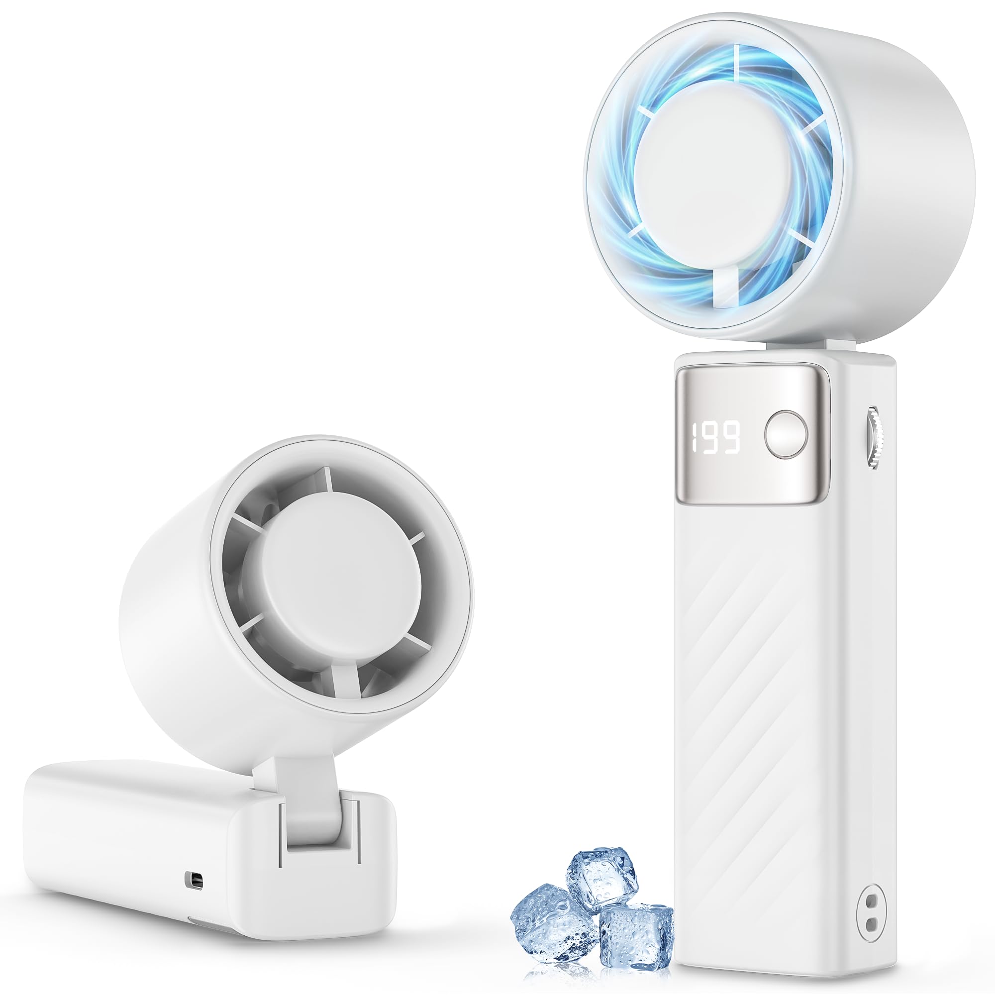 Portable Handheld Fan [24H Max Cooling], Turbo Fan Foldable With Usb Rechargeable, 1-199 Speed, Led Power Display, Small & Light