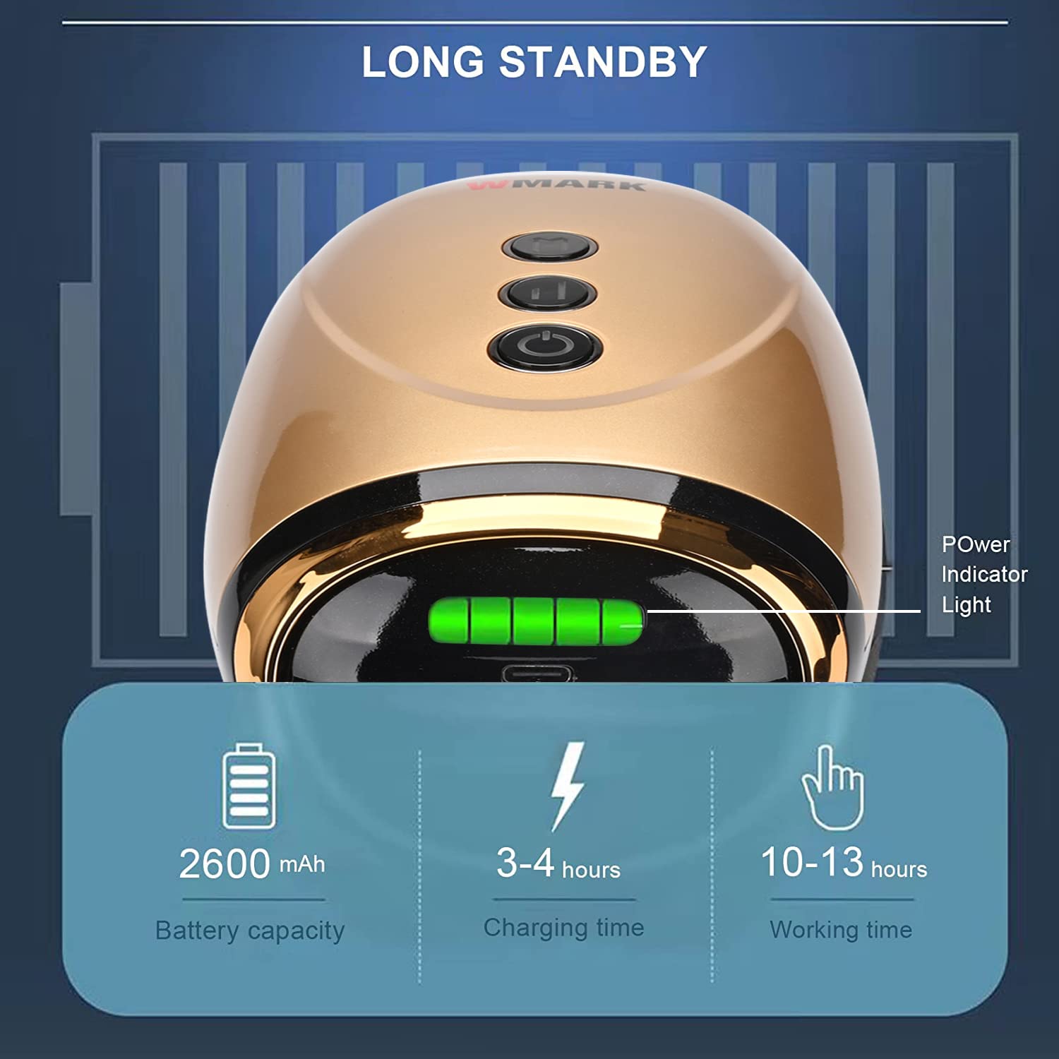 Wmark Barber Massager/Cordless Handheld Massager, Charge Neck/Legs/Hand/Face Massager, 2 Massage Nodes 2600Amh,Golden