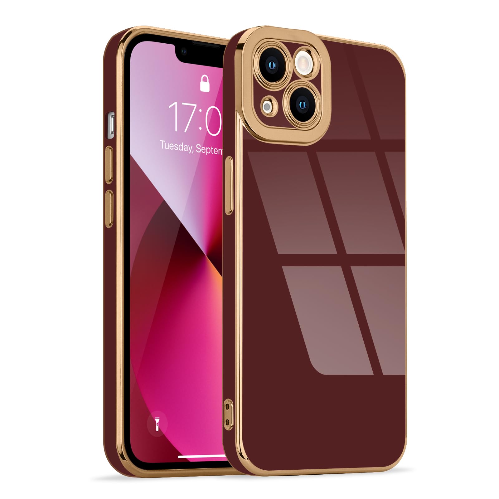 Lafunda Designed For Iphone 13 Case Cute, Luxury Plating Case For Women Girls Elegant Gold Edge Soft Tpu Bumper Cover With Camer