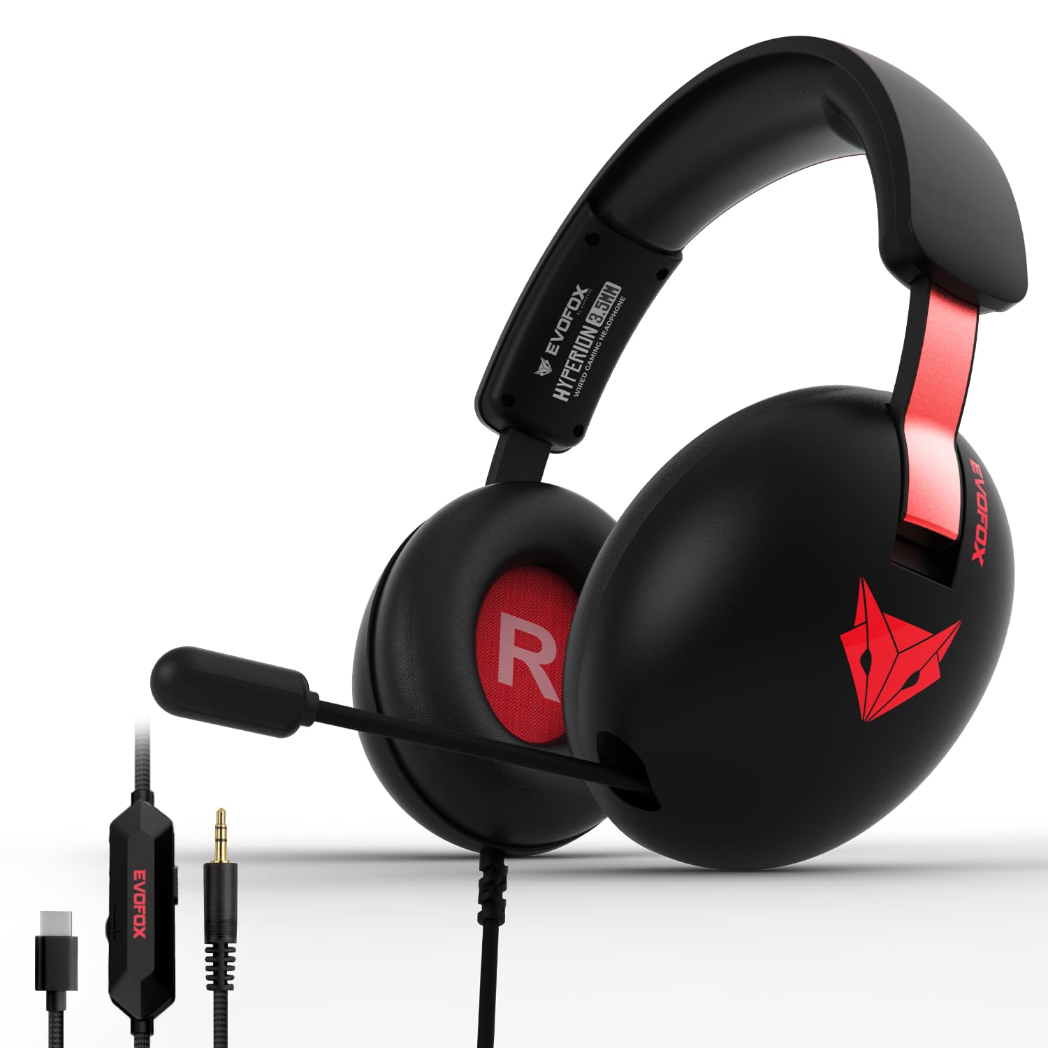 Evofox Hyperion Gaming Headphones With Mic  Black, 50Mm Drivers, Immersive Surround Sound, Retractable Mic, Wired (3.5Mm + Type
