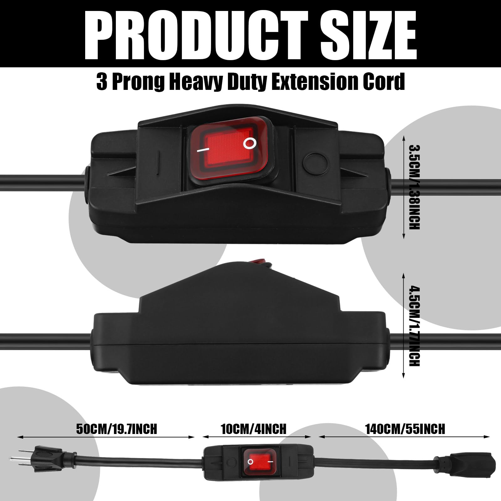 Weewooday 3 Prong Extension Cord Compatible With Waterproof Switch 1875W Heavy Duty 14 Awg Extension Cable 15A 125V Nema 5 15P T