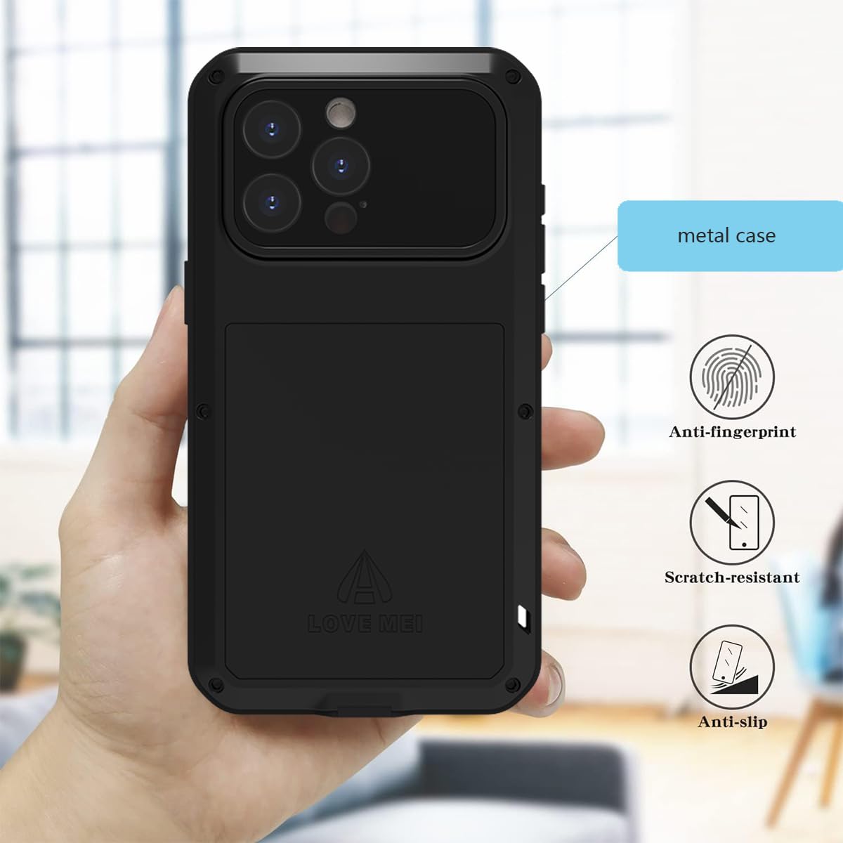 Love Mei For Iphone 15 Pro Max (6.7) Metal Case, Heavy Duty Metal Military Grade Shockproof Dustproof Full Body Case With Built