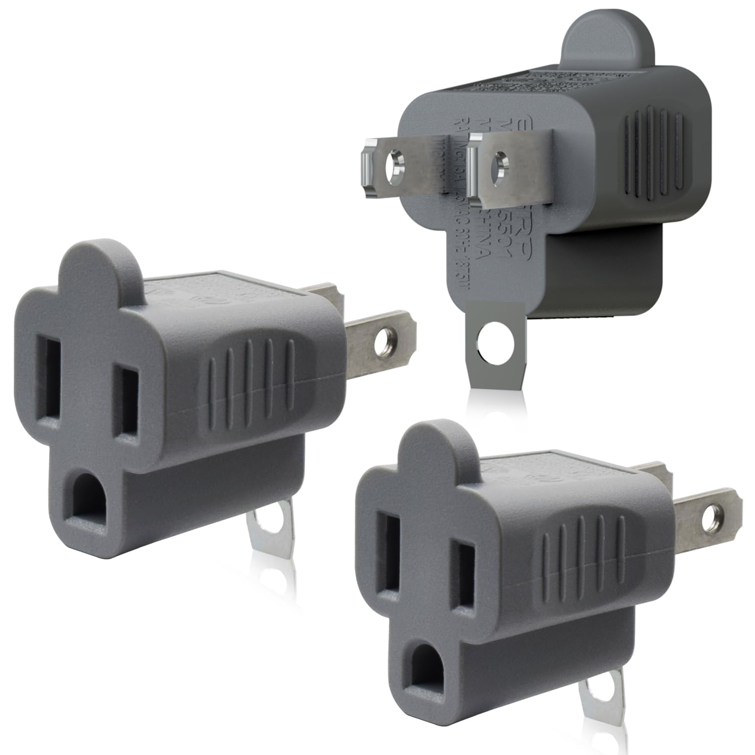 Elegrp 2 To 3 Prong Adapter, 3 Pack, Gray   Polarized Grounding Plug Adapter, Etl Listed