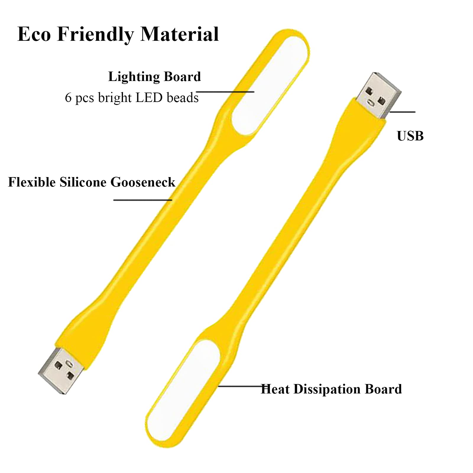 Soseelnee Mini Flexible USB LED Reading Light Portable Silicone Yellow (2 Pack)