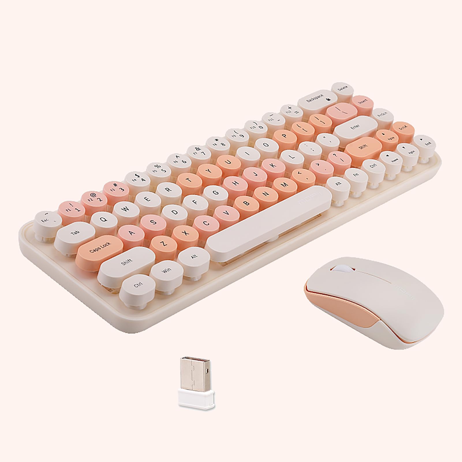 Compact Wireless Keyboard And Mouse Combo, Colorful Round Keycap, Soundless 68 Keys, Suitable For Girls And Kids, Compatible Wit