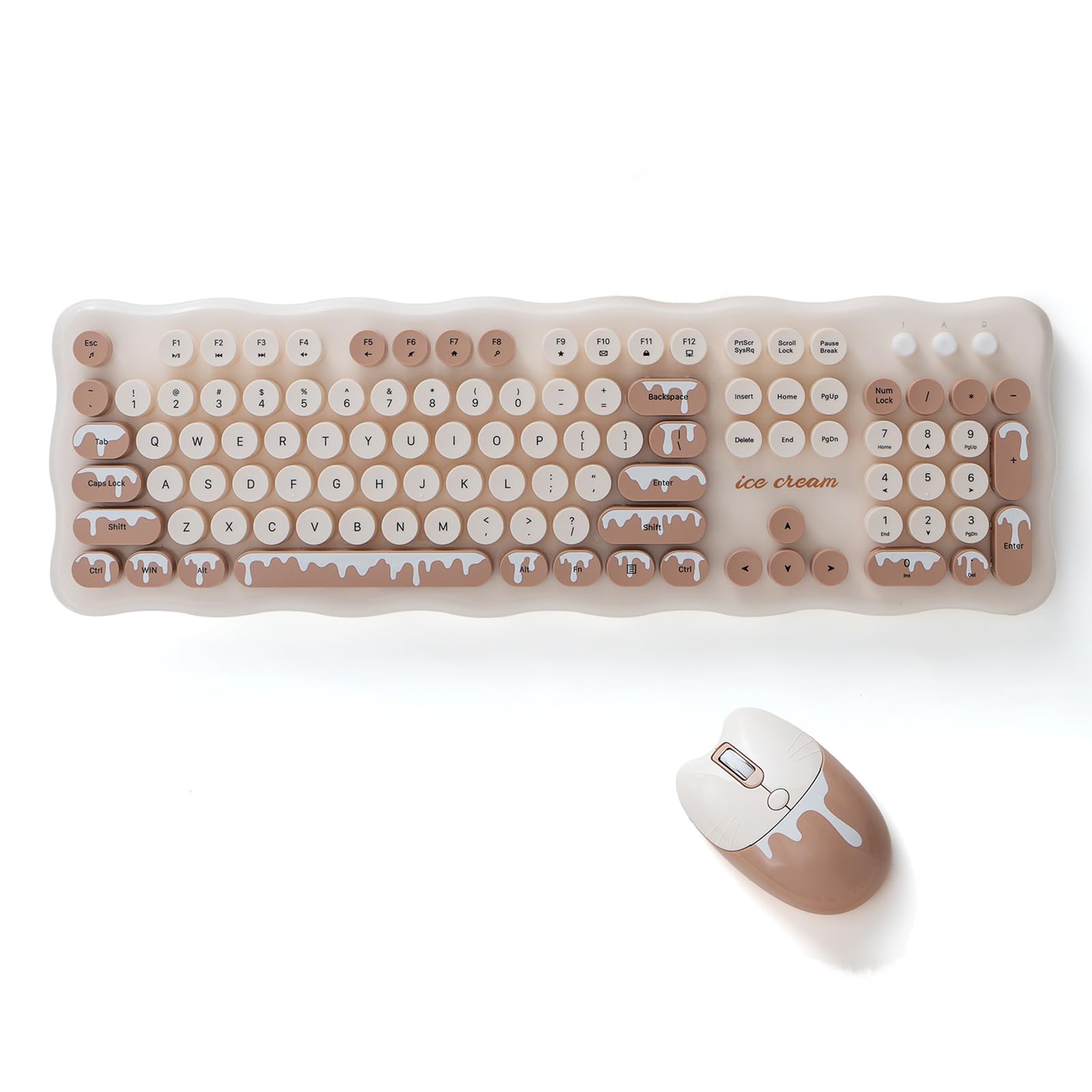2.4G FullSize Wireless Keyboard and Mouse Combo, MultiColor Typewriter Style Round Keycap, Cute Candy Colors, Compatible with 
