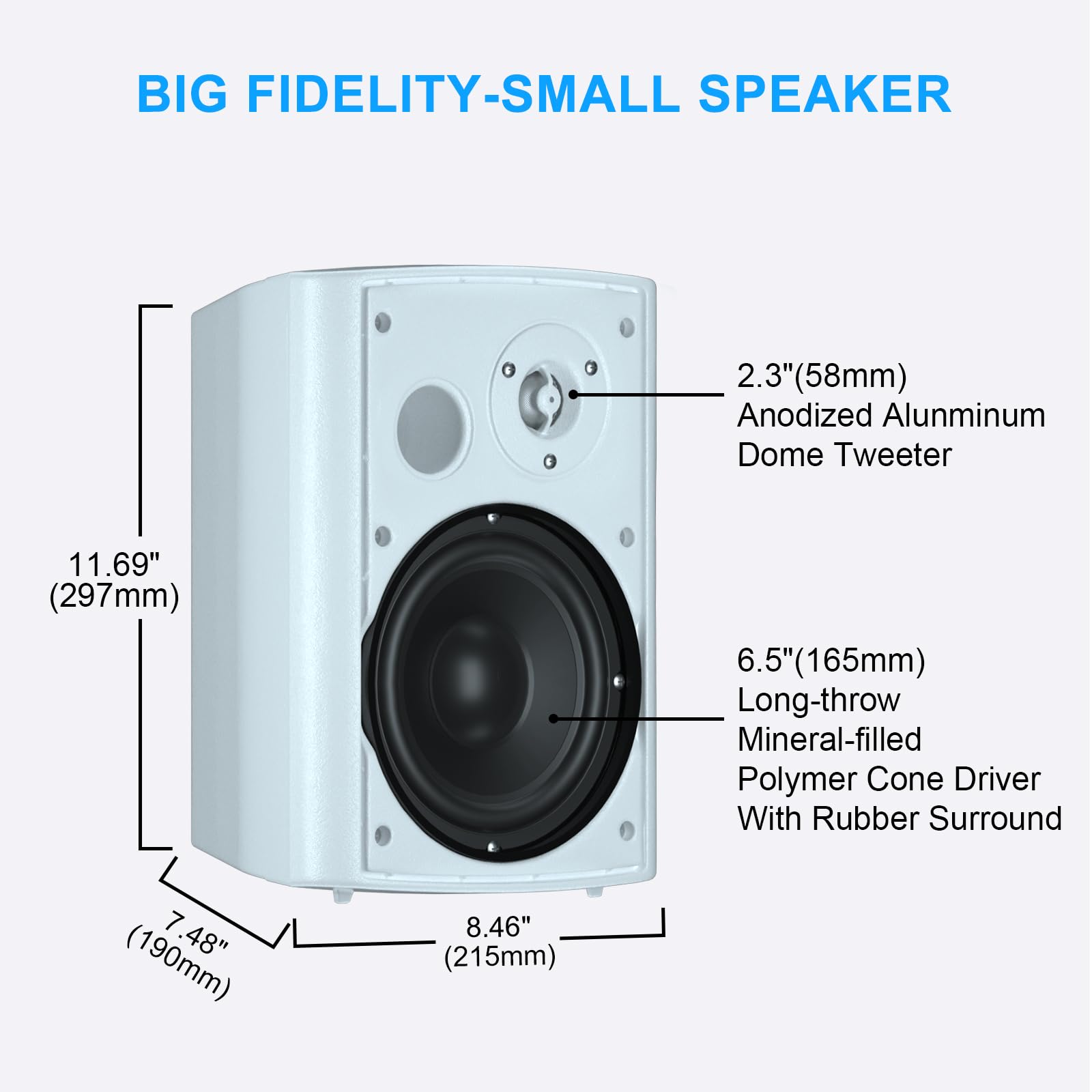 Herdio 6.5 Inch 400W Outdoor Speakers Wired Waterproof Passive With Powerful Bass,Wall Mount Speakers For Patio Garage Covered D