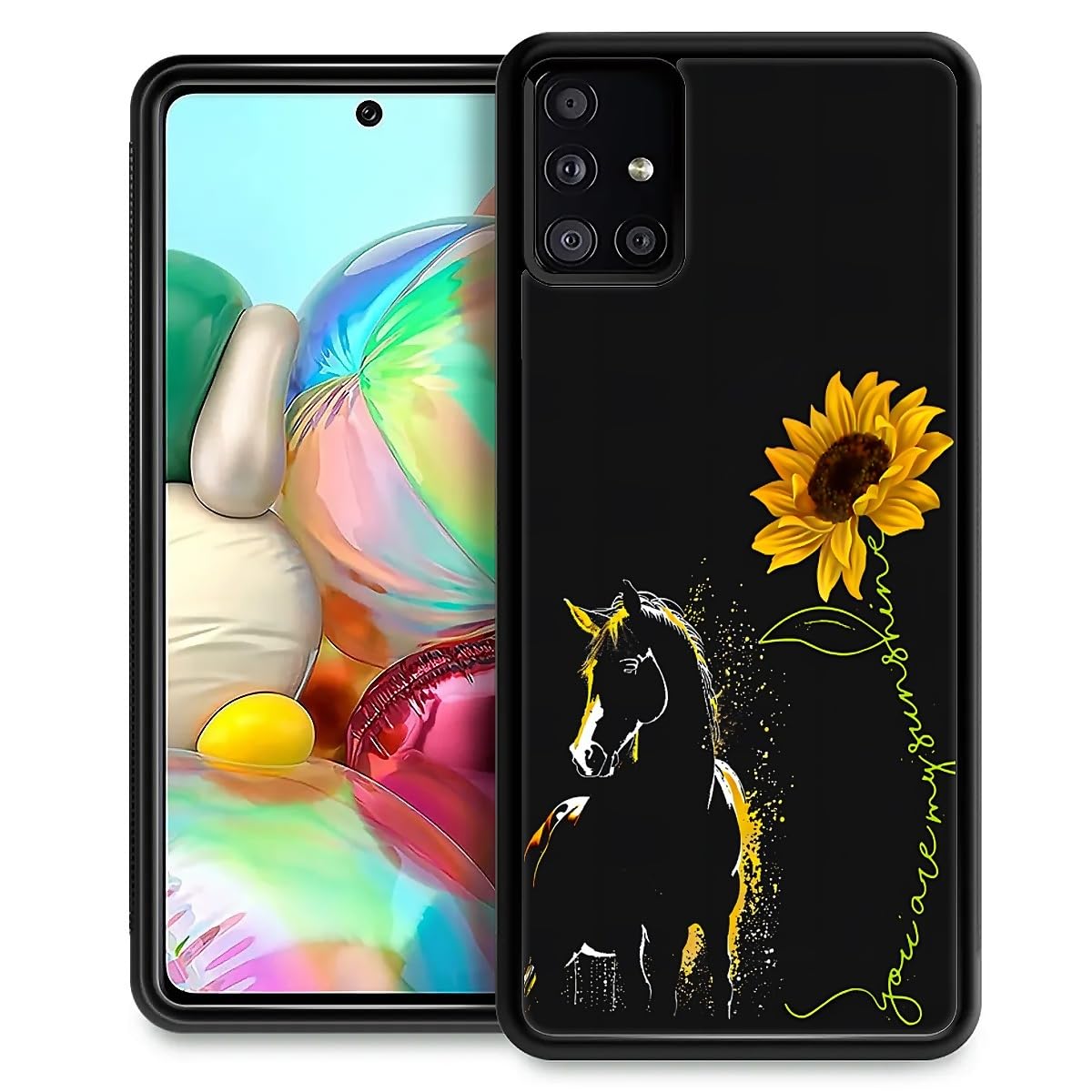 Fkbrcl4U For Samsung Galaxy A51 Case, Horse Sunflower Yellow Sunshine Pattern Graphic Design Girl Boy Soft Silicone Hard Acrylic