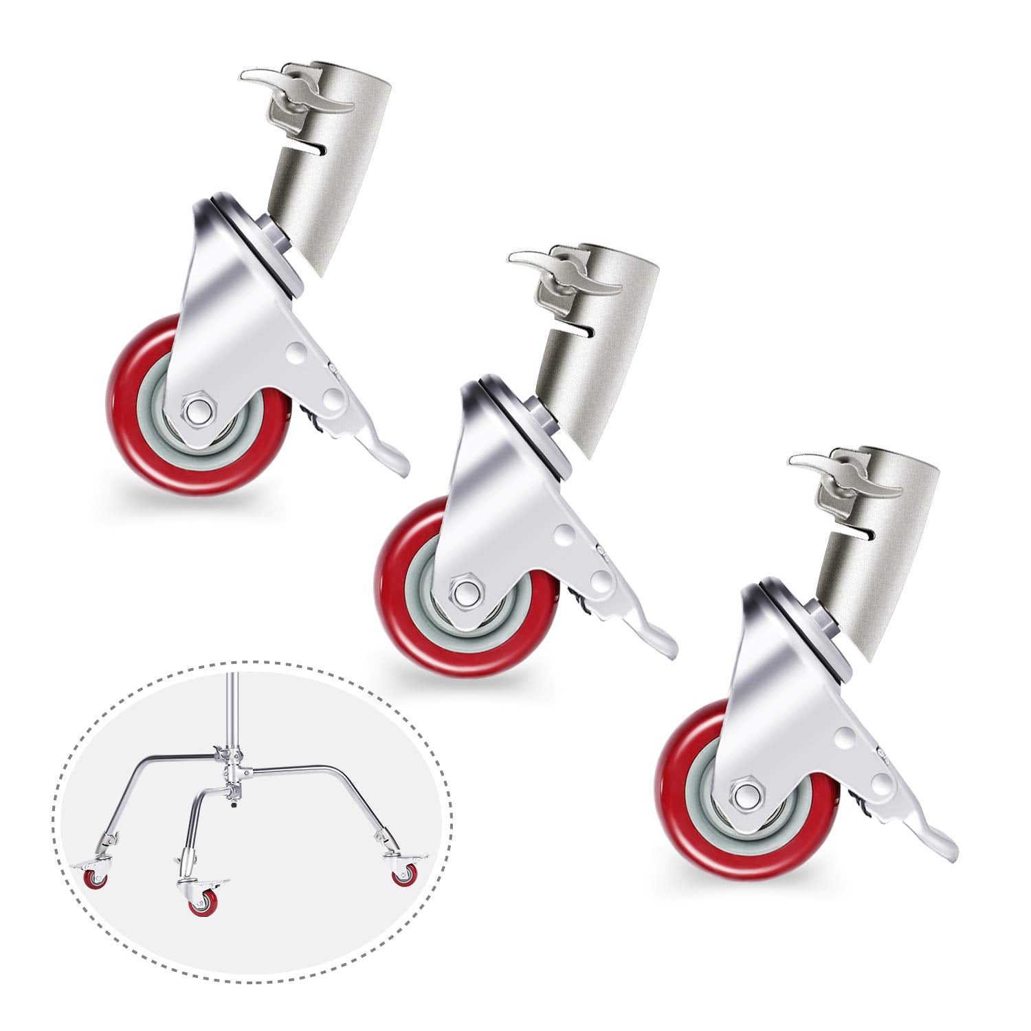 Neewer 3 Packs Professional Swivel Caster Wheels Set With 75Mm Diameter, Durable Metal Construction With Rubber Base Only Compat