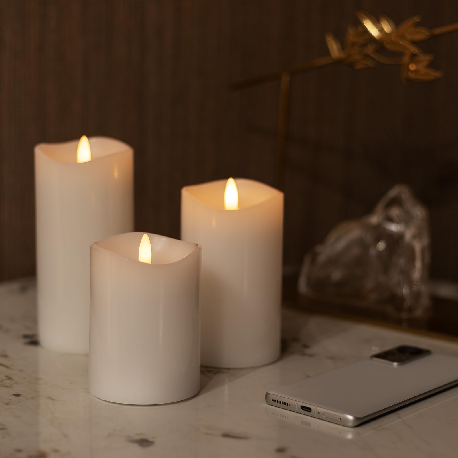 Flickering Flameless Candles With 3D Moving Flame, Battery Operated Candles With Timer, Real Wax Pillar Electric Led Candle For