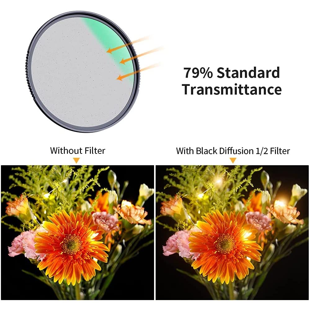 K&F Concept 58Mm Black Diffusion 1/2 Filter Mist Cinematic Effect Lens Filter With 28 Multi Layer Coatings Waterproof/Scratch Re