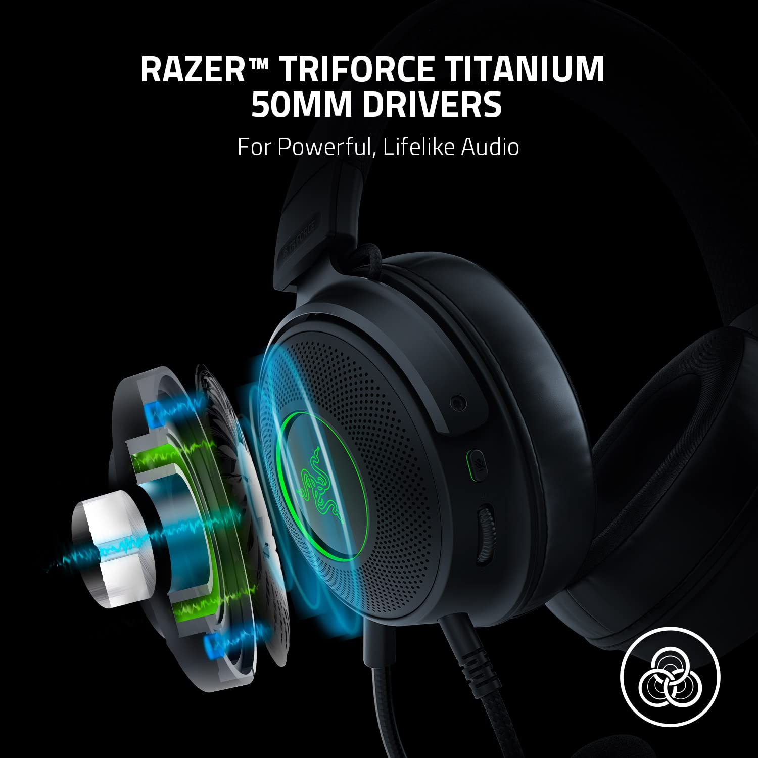 Razer Kraken V3 Wired Usb Gaming Headset: Triforce Titanium 50Mm Drivers   Thx Spatial Audio   Chroma Rgb Lighting   Hybrid Fabr