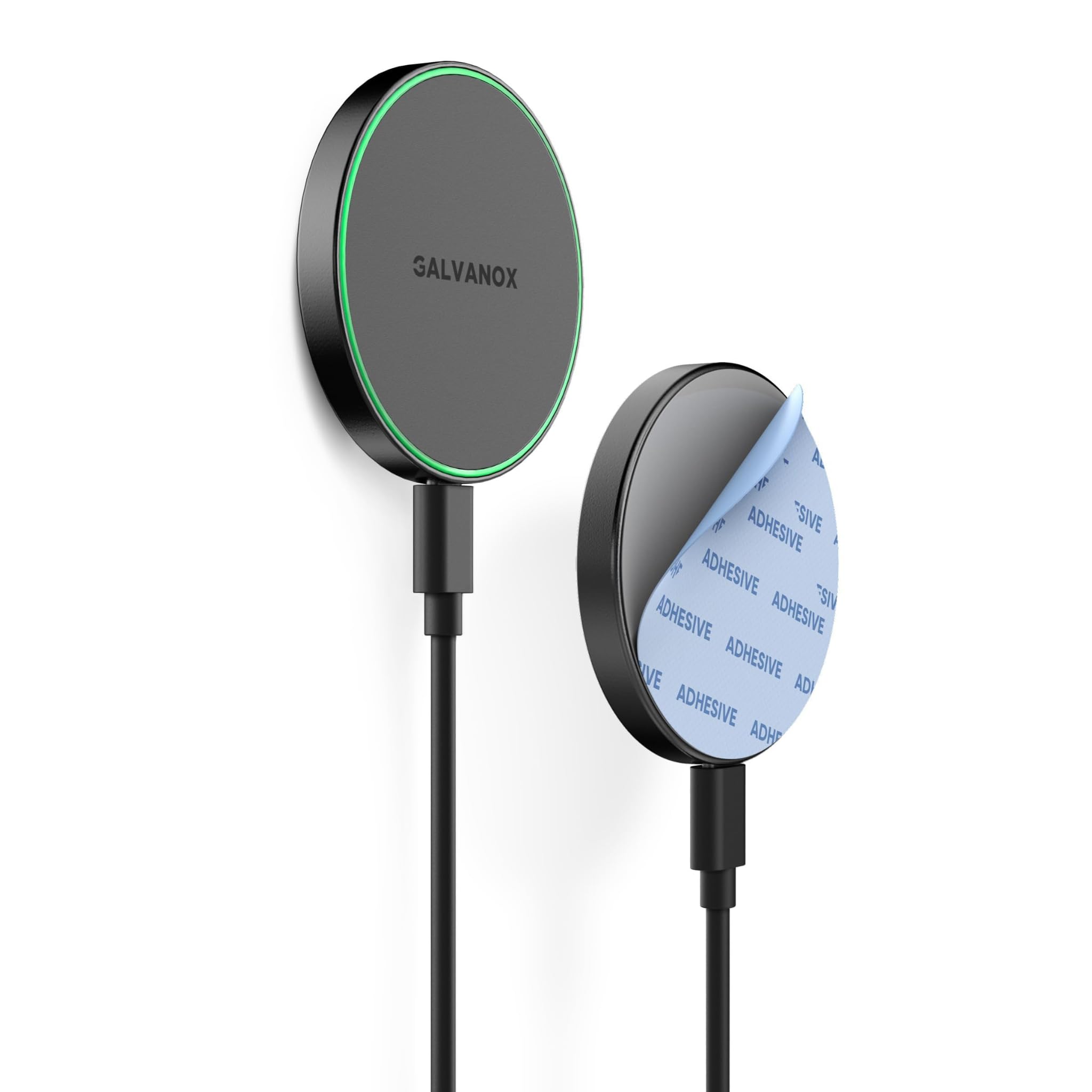 Galvanox Stick-On Magnetic Wireless Charger, Compatible with MagSafe (15W) iPhone Fast Charging, Low-Profile Pad for Wall, Home 