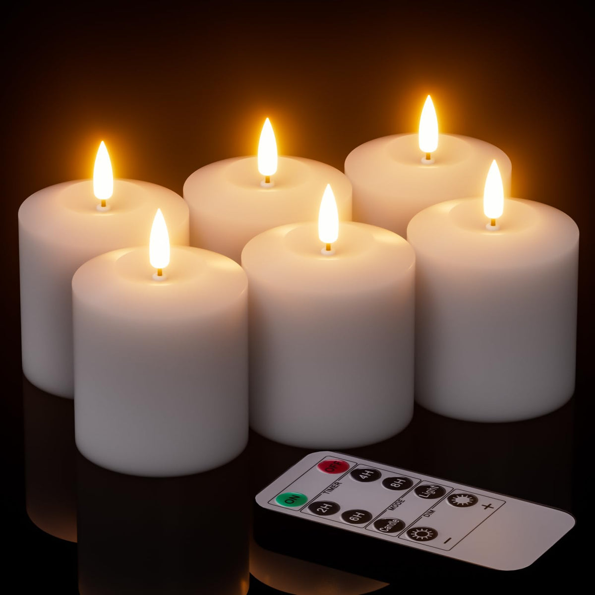 Genswin Flameless Pillar Candles Flickering With Remote Timer, Battery Operated Real Wax Led Votive 3D Wick Candles 6 Pack White