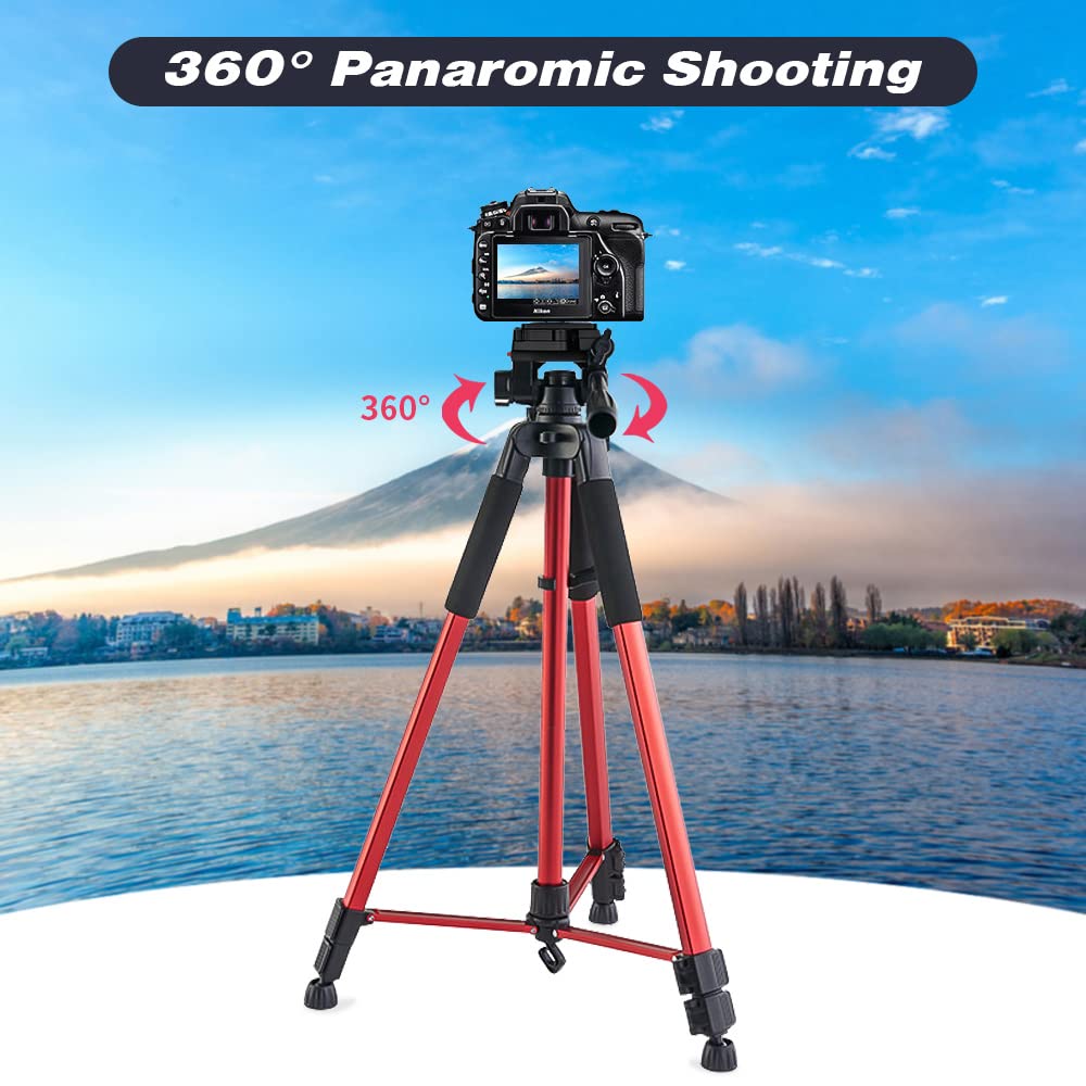 67'' (170Cm) Phone Tripod & Camera Stand, Lightweight Portable Camera Tripods, Extendable Tripod Stand (59Cm To 170Cm), Red Colo