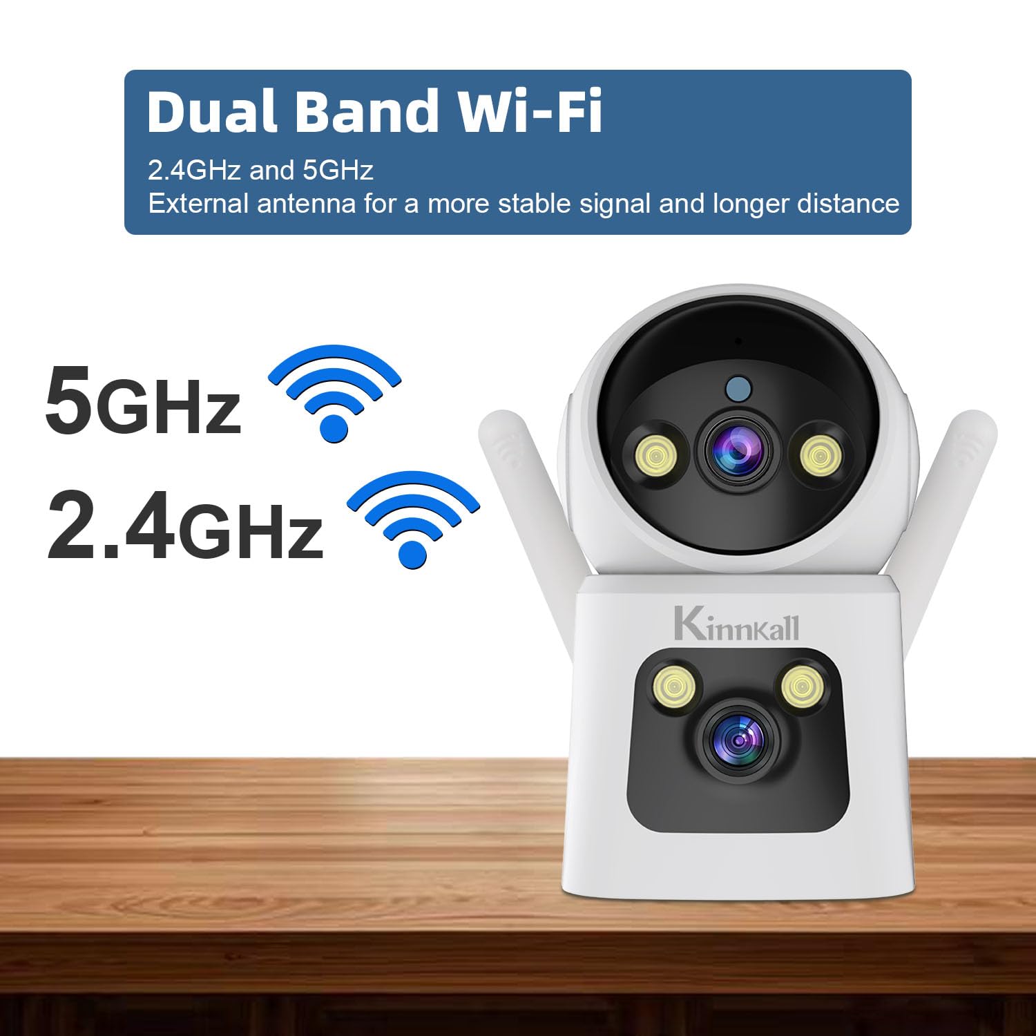 Kinnkall Pan/Tilt Indoor Camera Dual Lens For Baby Monitor Cat Dog Pet Camera, 2.4G/5G Wifi Camera For Home Security, Wireless C