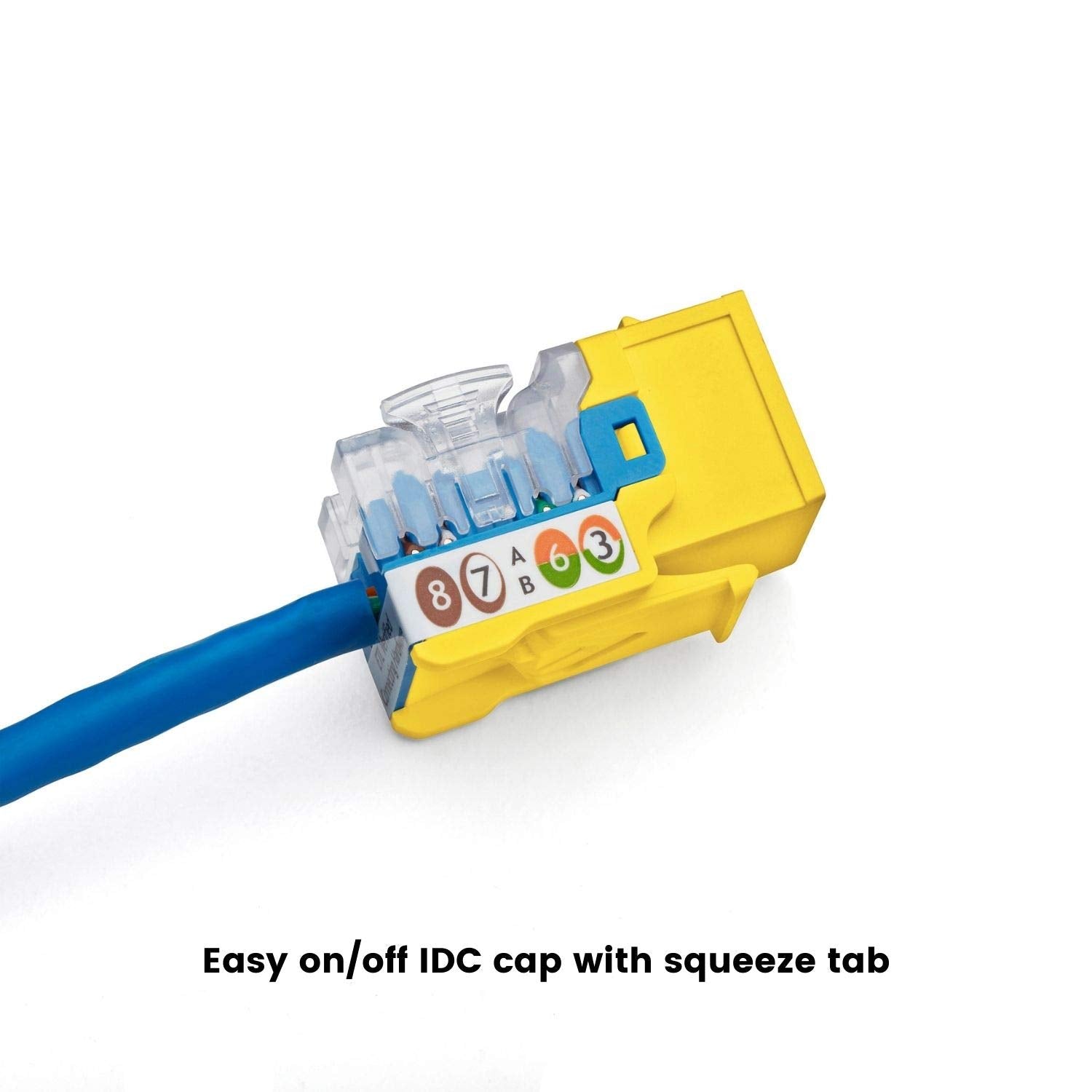 Truecable Cat5E Keystone Jack, Unshielded (Utp), 90 Degree Punch Down, Poe++ (4Ppoe) 100W, Ul Listed, Etl Verified, Ansi/Tia Certified, Modular Rj45 Female, Yellow, 12 Pack