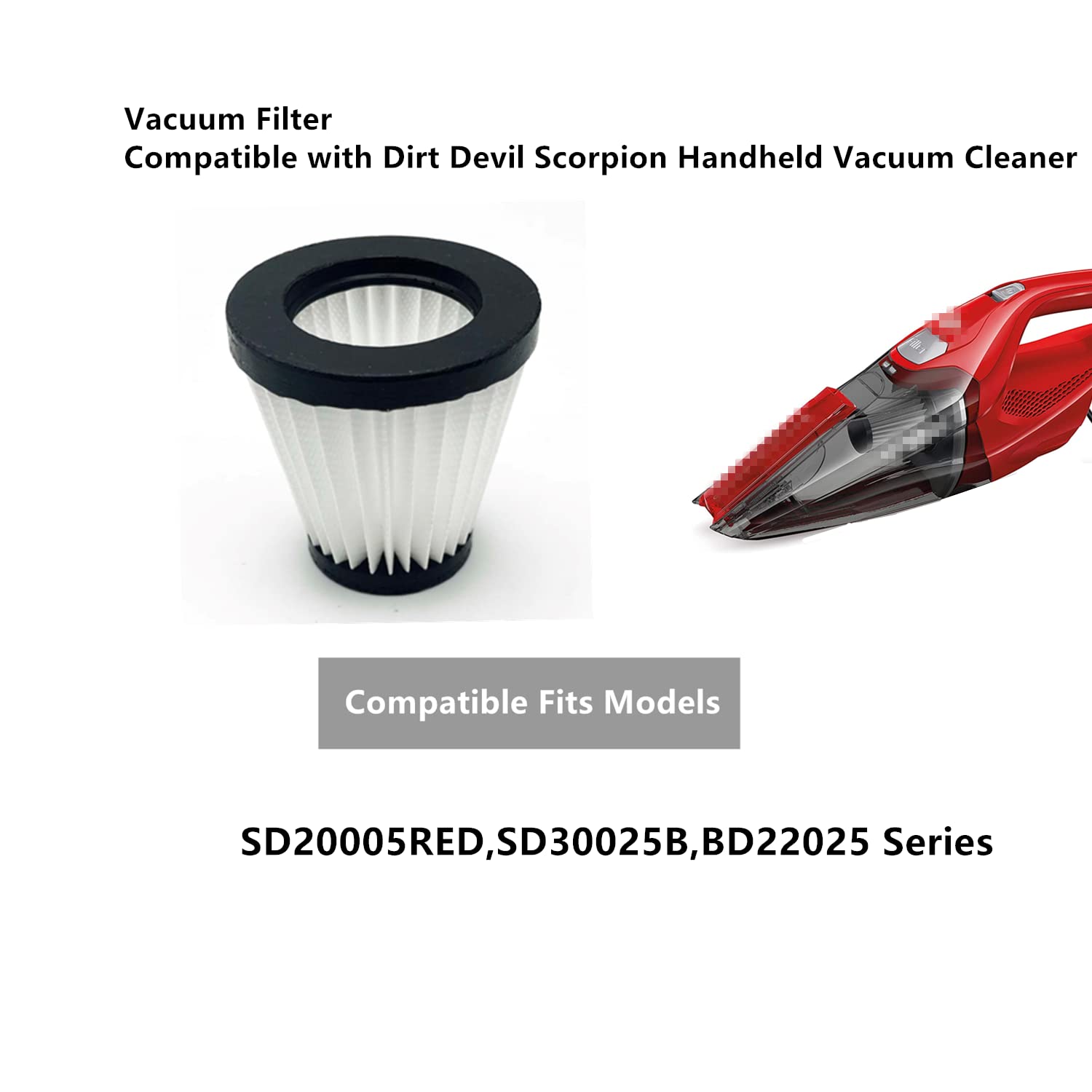 Ymimi Vacuum Filter Compatible With Dirt Devil Scorpion Handheld Vacuum Cleaner Style F117,Fits Model Sd20005Red,Sd30025B,Bd2202