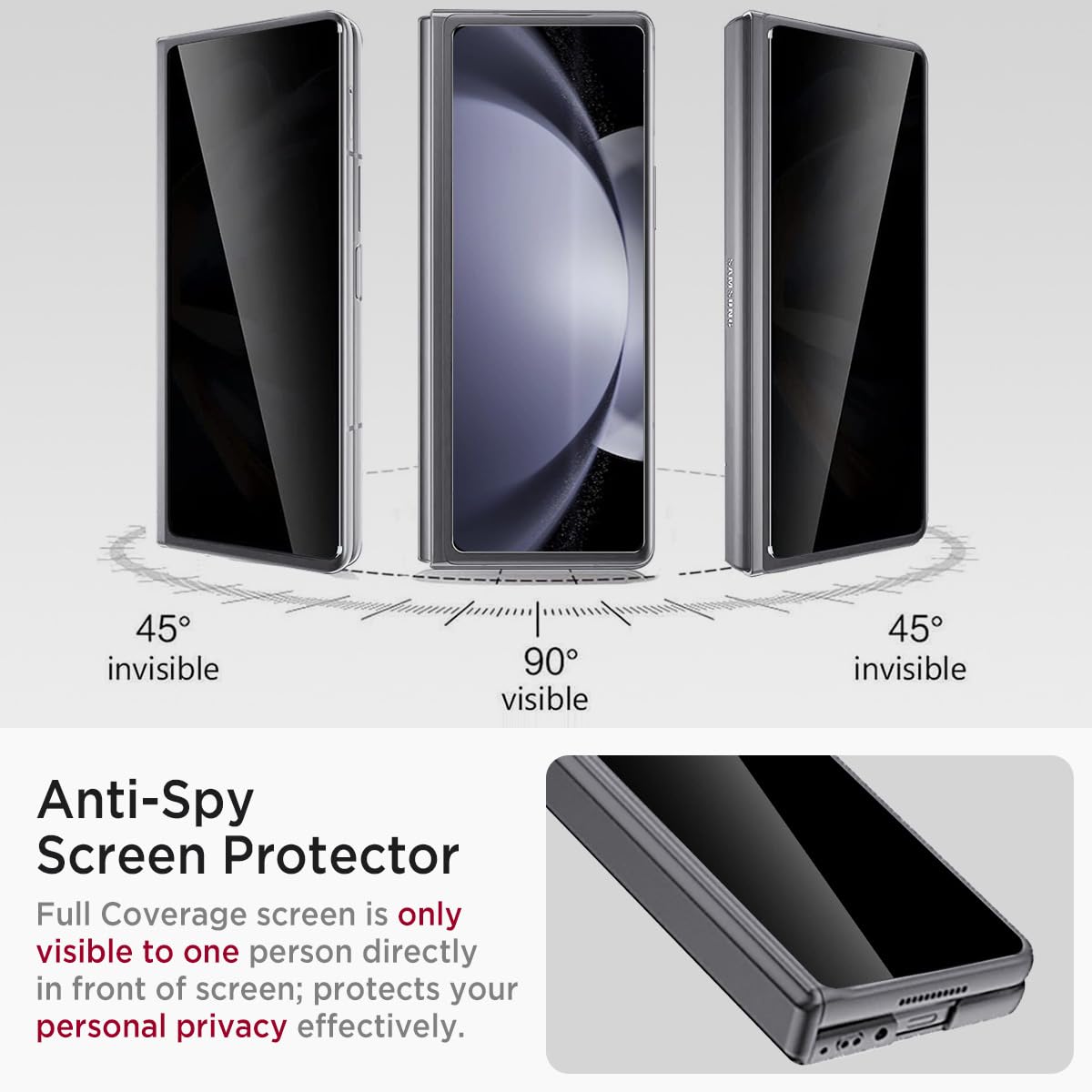 Miimall For Samsung Galaxy Z Fold 5 Case With Privacy Screen Protector, Built In Adjustable Kickstand & Magnetic Hinge Protectio