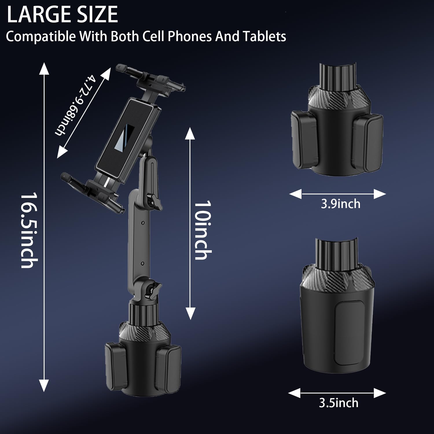 Wuitin Cup Holder Car Tablet Mount For Car, 360 Adjustable 15'' Long 2 Arm Stand Holder For Ipad,Samsung Galaxy Tab/Z Fold 4/3,