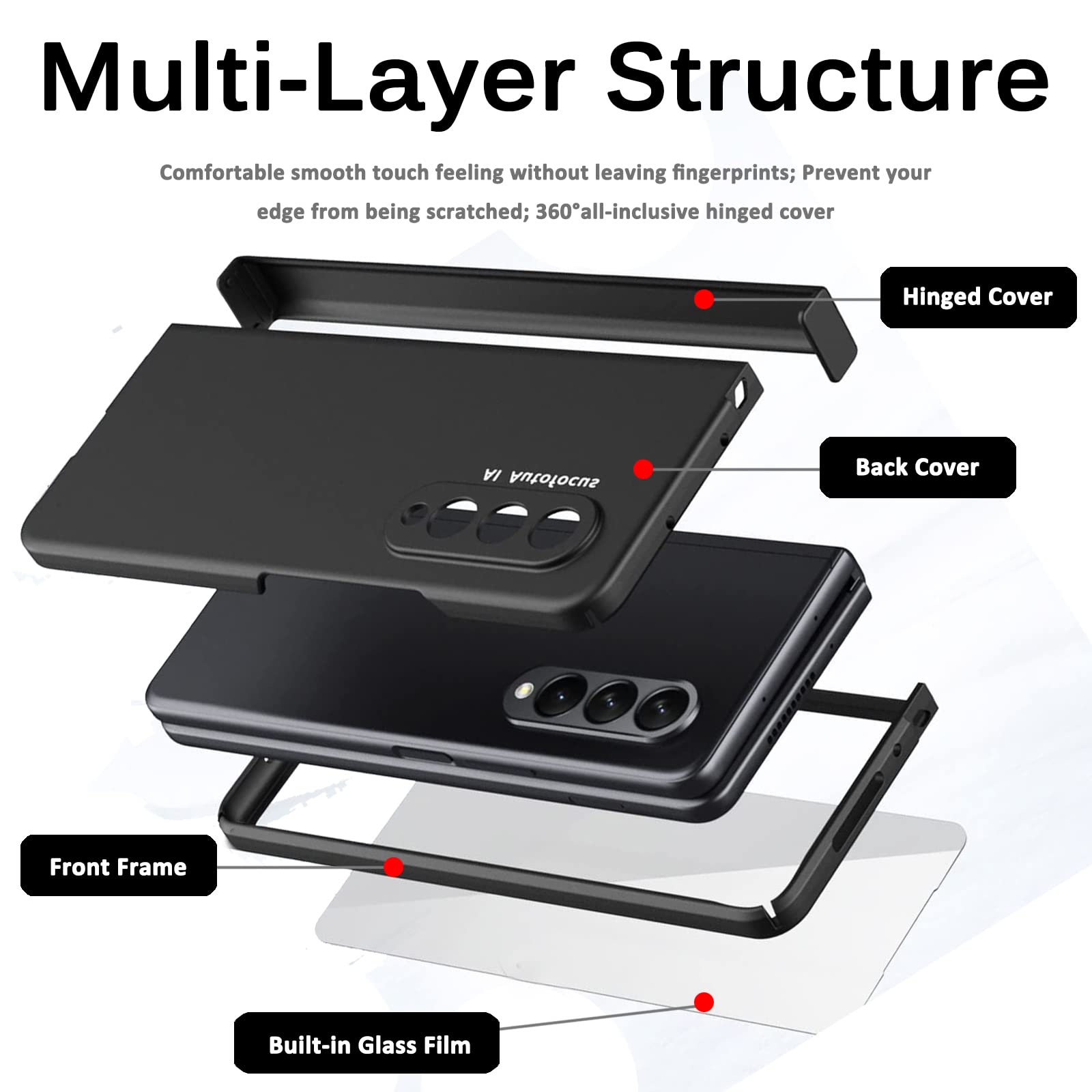 Miimall Compatible Samsung Galaxy Z Fold 4 Hinge Case With Built In Screen Protector, Ultra Thin Hard Pc Shockproof Anti Scratch