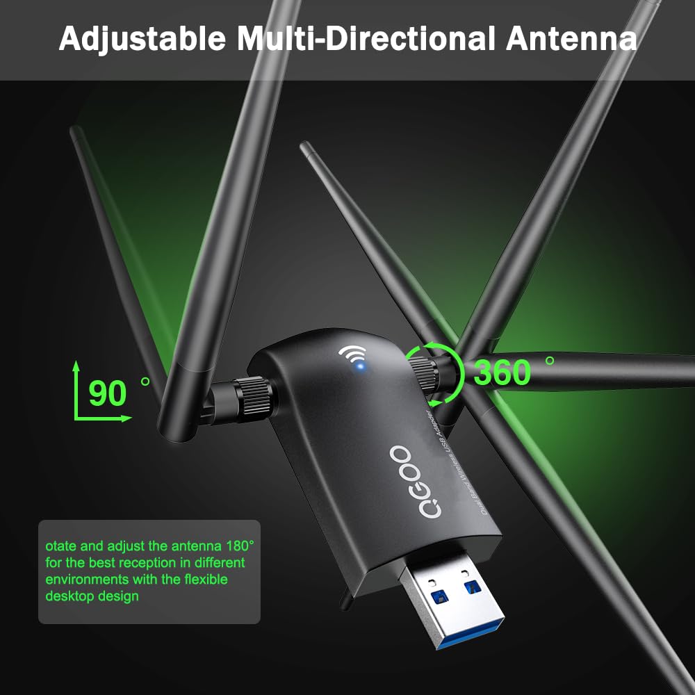Wifi 6 Adapter For Desktop Pc, Ax1800 Usb 3.0 Wifi Dongle Dual Band 5Ghz/2.4Ghz High Gain Dual 5Dbi Antennas 802.11Ax Mu Mimo Wi