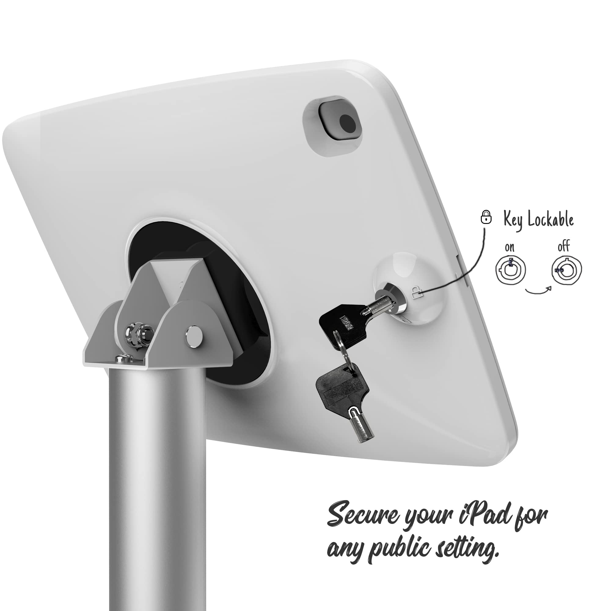 Beelta Tablet Kiosk Floor Stand Adjustable Compatible With 10.2'' Ipad 7 8 9Th, 120 Degree Rotate Lockable Tablet Enclosure+Alum