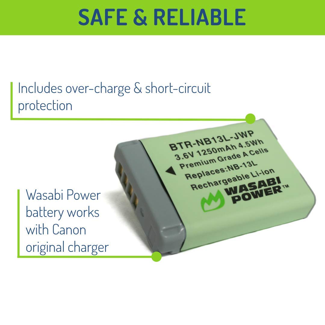 Wasabi Power Nb 13L Battery For Canon Powershot G1 X Mark Iii, G5 X, G7 X, G7 X Mark Ii, G9 X, G9 X Mark Ii, Sx620 Hs, Sx720 Hs,