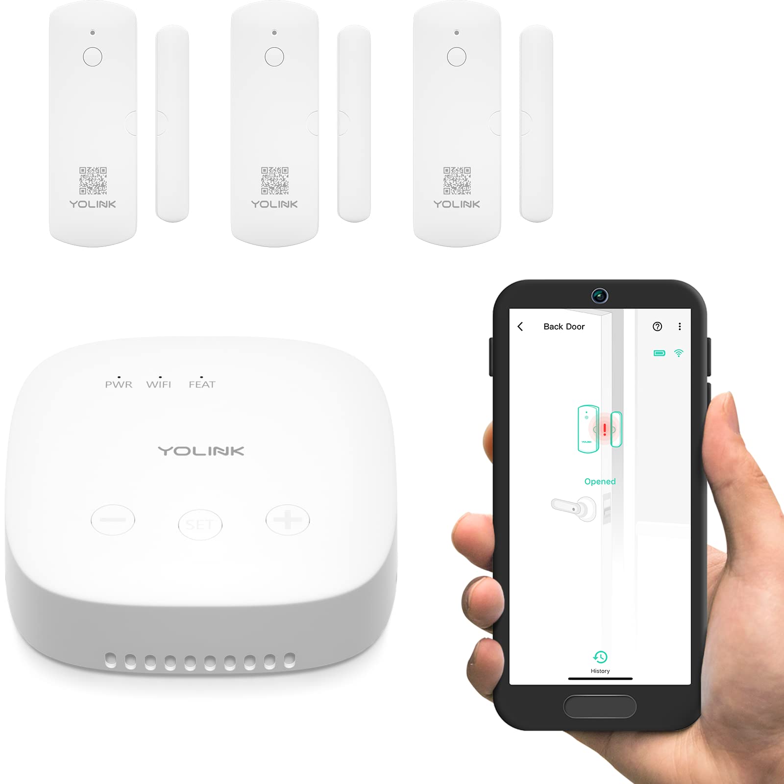 Yolink Lora Smart Door Sensor Starter Kit: Speakerhub Audio Hub & (3) Door Sensors   Up To 1/4 Mile Open Air Range, Door Left Op