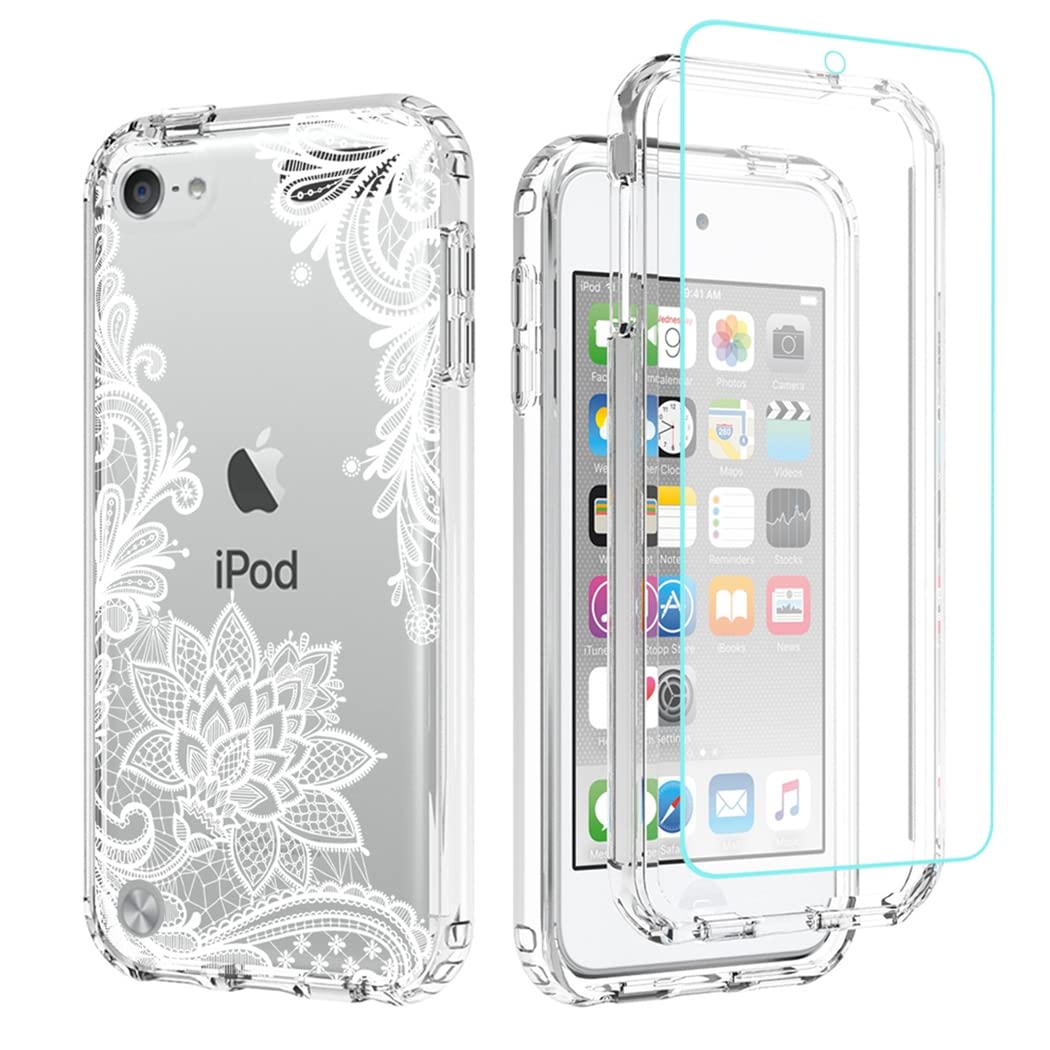 Tothedu Phone Case For Ipod Touch 6/Touch 5/Touch 7 Case With Tempered Glass Screen Protector, Cute Clear Mandala Pattern Full B