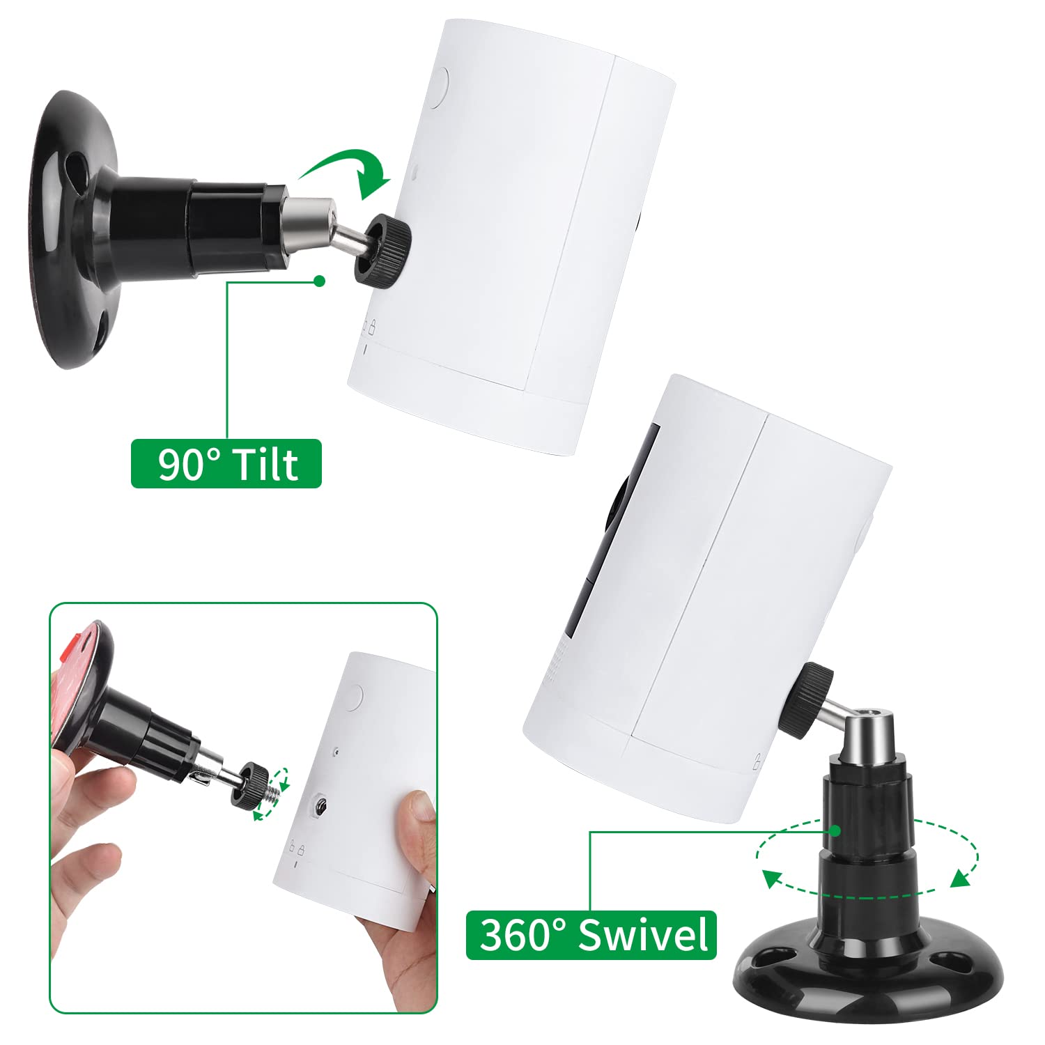 2Pack Adhesive Wall Mount For Ring Stick Up Cam & Ring Indoor Cam(1St Gen), 360 Degree Adjustable Screwless Bracket For Your Ring Surveillance Camera, 2 Ways Installation Without Drilling (Black)