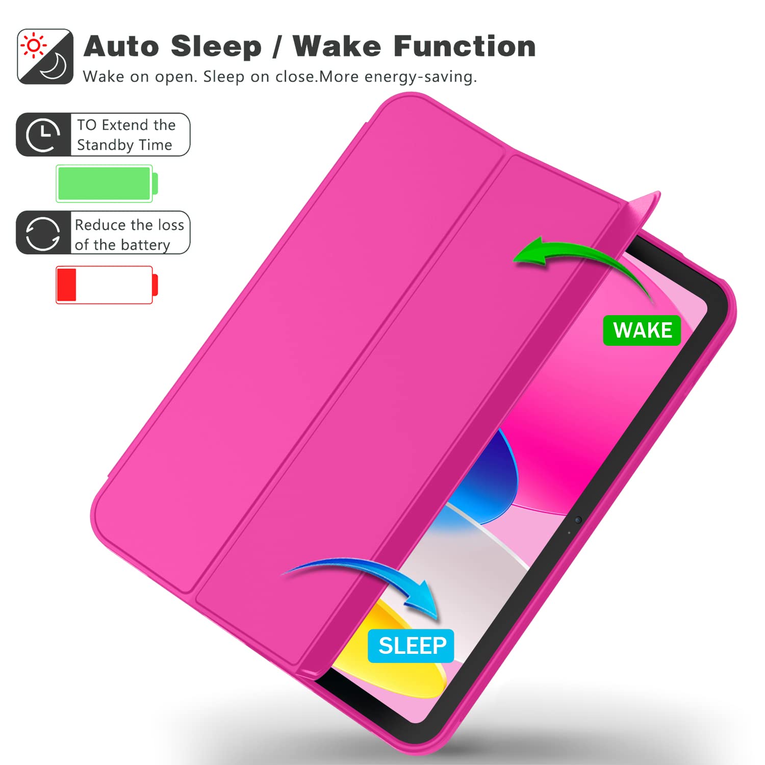 Imieet New Ipad (A16) 11Th Generation Case 11 Inch 2025, Ipad 10Th Generation Case 2022 10.9 Inch With Pencil Holder, Trifold Stand Smart Cover With Soft Tpu Back,Auto Wake/Sleep(Rose Red)