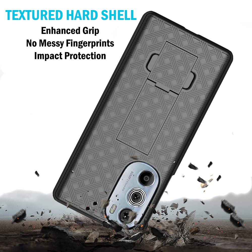 Nakedcellphone Case With Clip For Motorola Edge+ 5G Uw (2022), Slim Hard Shell Phone Cover With Stand And [Rotating/Ratchet] Bel