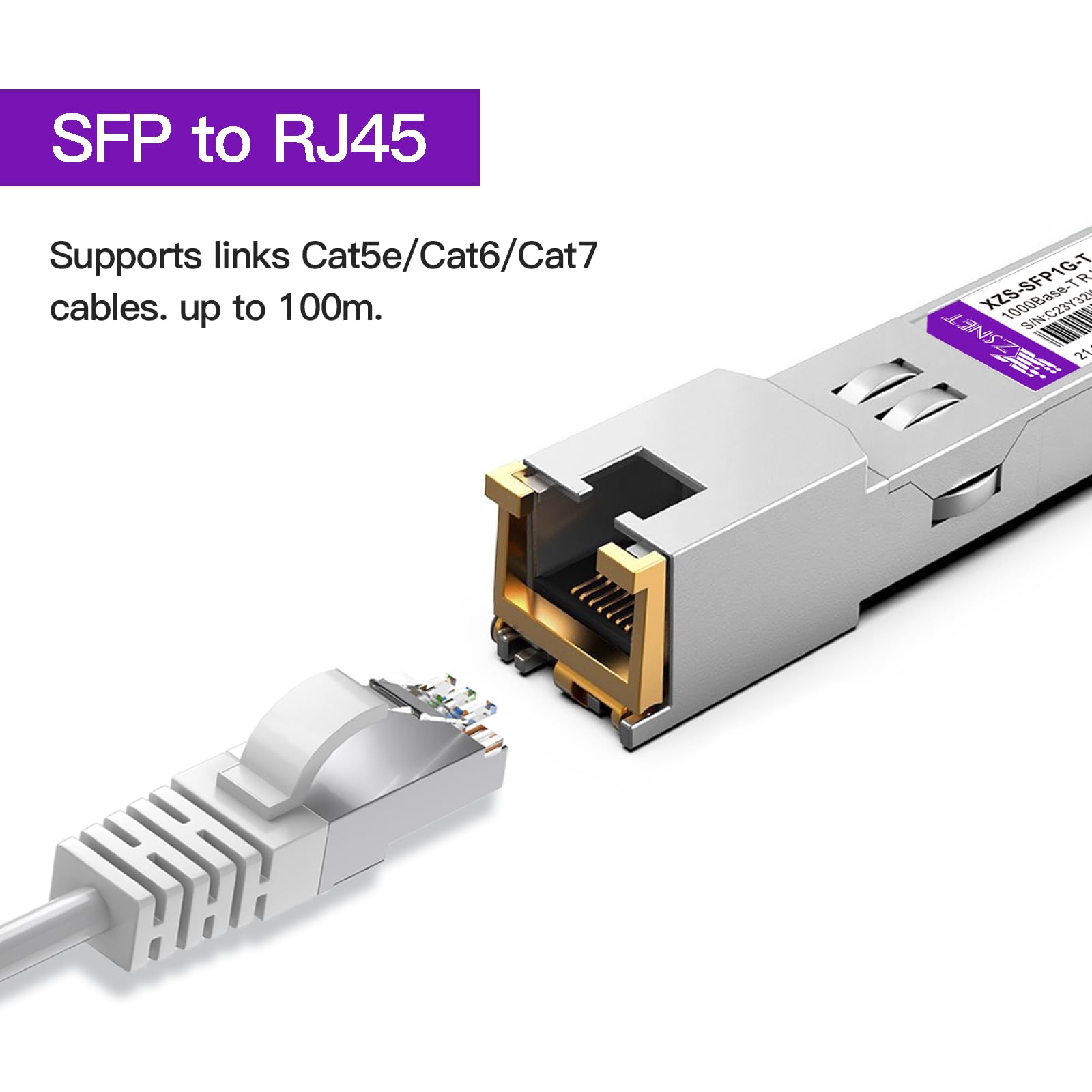 Xzsnet 1000Base-T Sfp Transceiver, Sfp To Rj45, 1.25G Copper Sfp To Ethernet Module Compatible With Cisco Glc-T/Sfp-Ge-T, Ubiqui