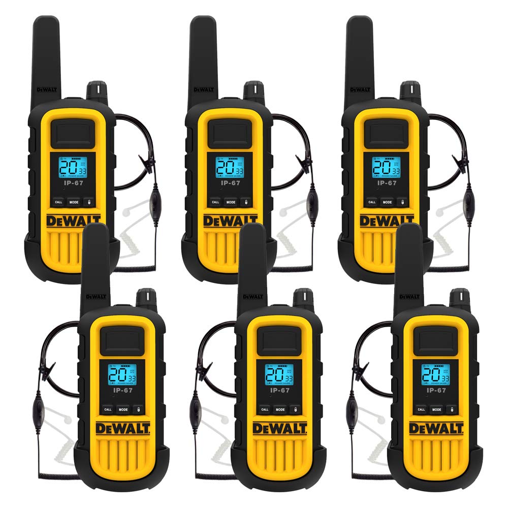Dewalt Dxfrs800 2 Watt Heavy Duty Walkie Talkies With Headsets - Waterproof, Shock Resistant, Long Range & Rechargeable Two-Way Radio With Vox (6 Pack)
