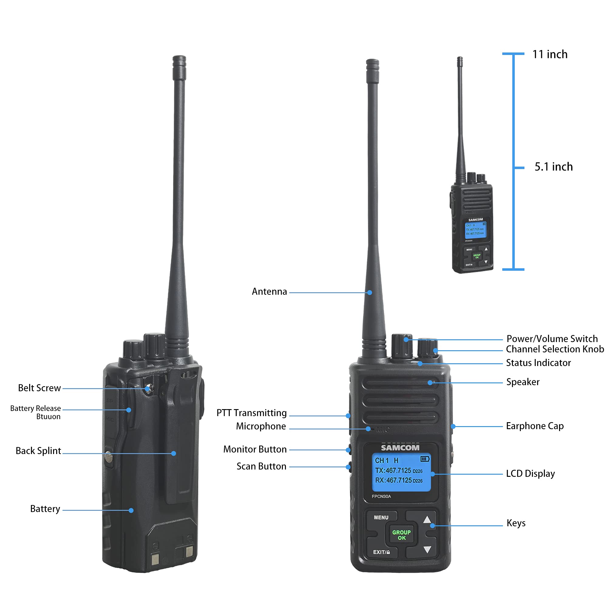 Samcom 5Wtwo Way Radio Rechargeable, Long Range 2 Way Radio 1500Mah Programmable Walkie Talkie For Adults Heavy Duty With 6 Way
