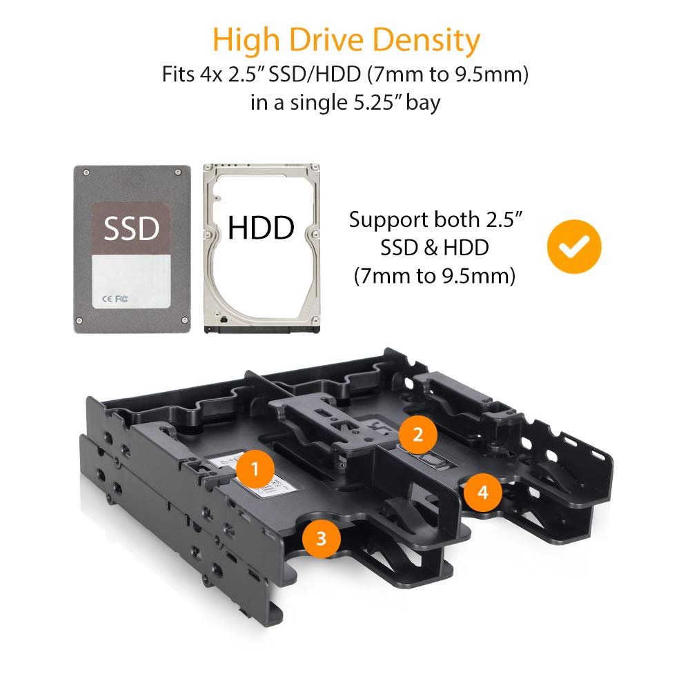 ICY DOCK 4 Bays Dual 2 x 2.5 inch Hard Drive SSD Mounting Bracket Adapter for External 5.25� Bay | Flex FIT Quattro MB344SP
