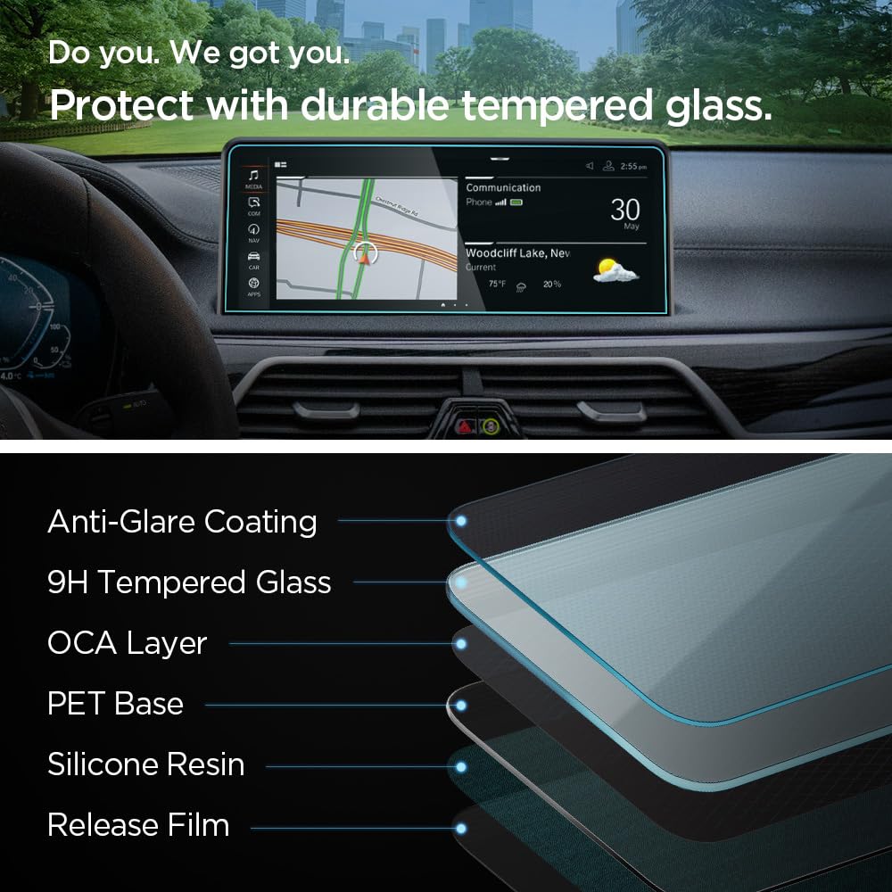 Spigen Tempered Glass Screen Protector [Glas.Tr Ez Fit] Designed For Bmw X3 (2022/2023/2024), Bmw X4 (2022/2023/2024/2025) 12.3 Inch Dashboard Touchscreen   Matte/Anti Glare/Anti Finger Print
