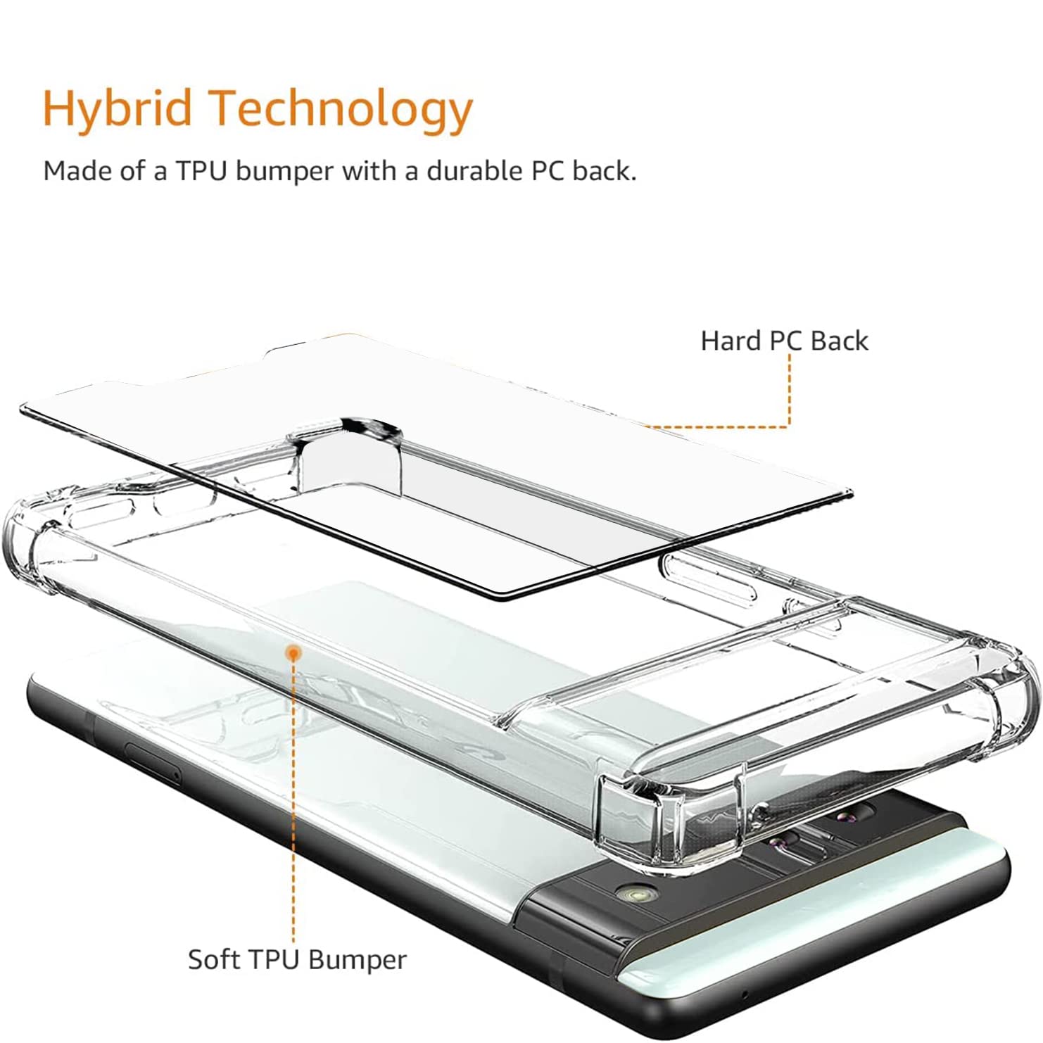 Kiomy Google Pixel 6A Case Diamond Clear With Hybrid Anti Yellow Design Hard Pc Back Shell With Tpu Raised Bezel Shockproof Bump