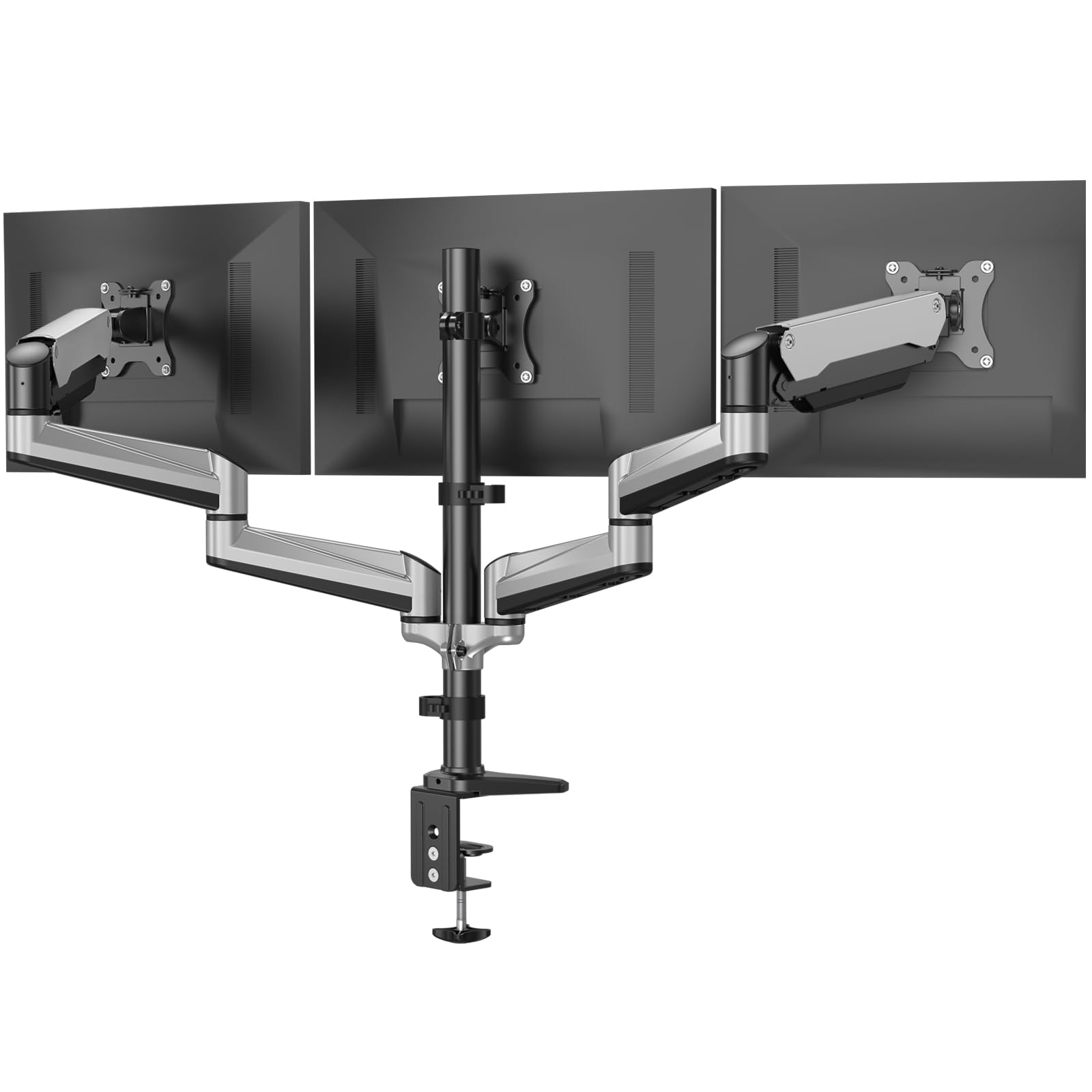 HUANUO Triple Monitor Stand - Full Motion Articulating Gas Spring Monitor Mount Fit Three 17 to 32 inch Flat/Curved LCD Computer