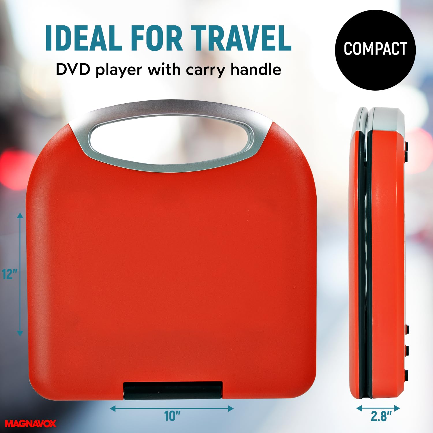 Magnavox Mtft750-Rd Portable 7 Inch Tft Dvd/Cd Player With Remote Control And Car Adapter In Red | Rechargeable Battery | Headph