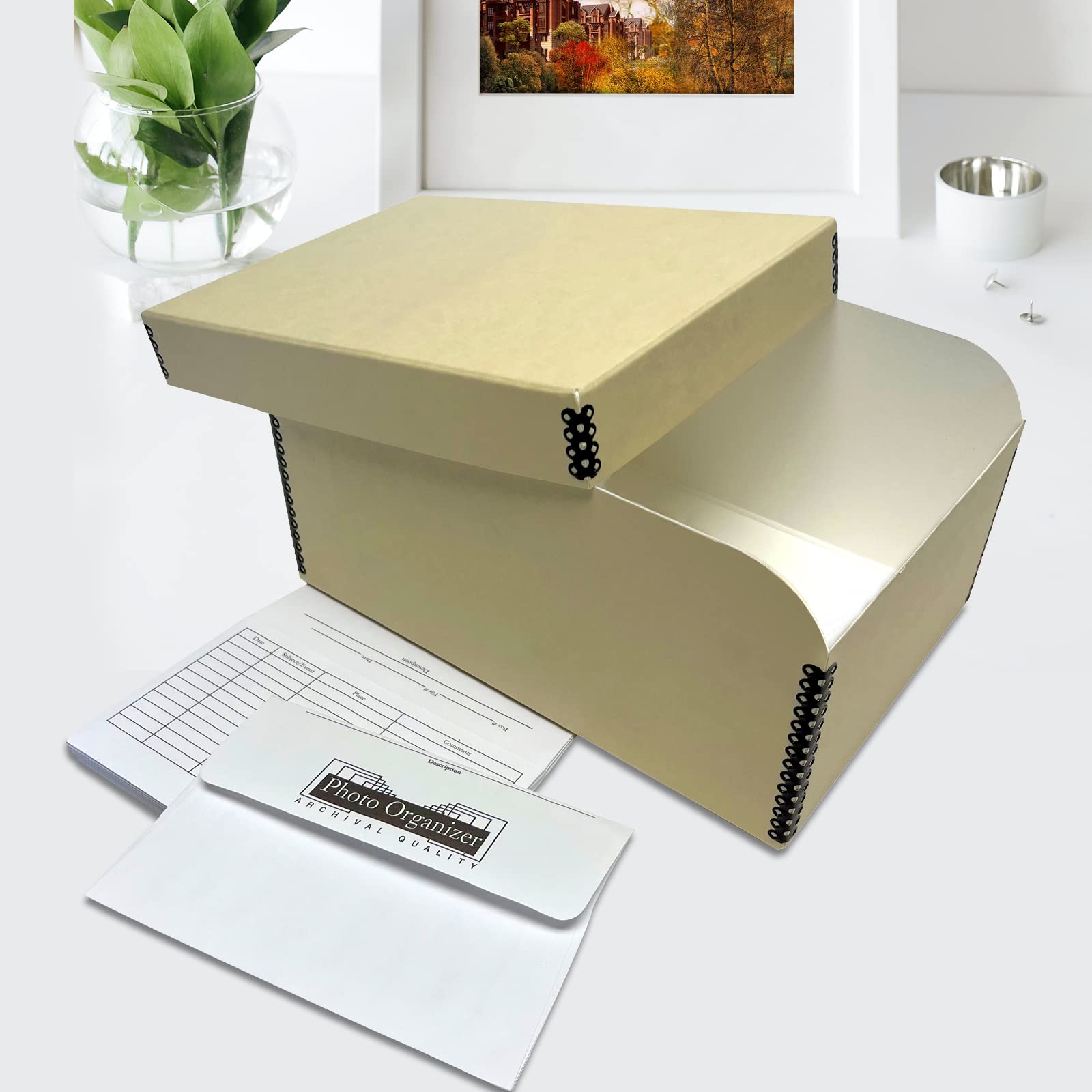 Lineco 4X6 Photo Storage Box, With 12 Acid-Free Envelopes, Holds Up To 1000 3.5'' X 5'', Or 4'' X 6'' Pictures, Metal Edge Archi