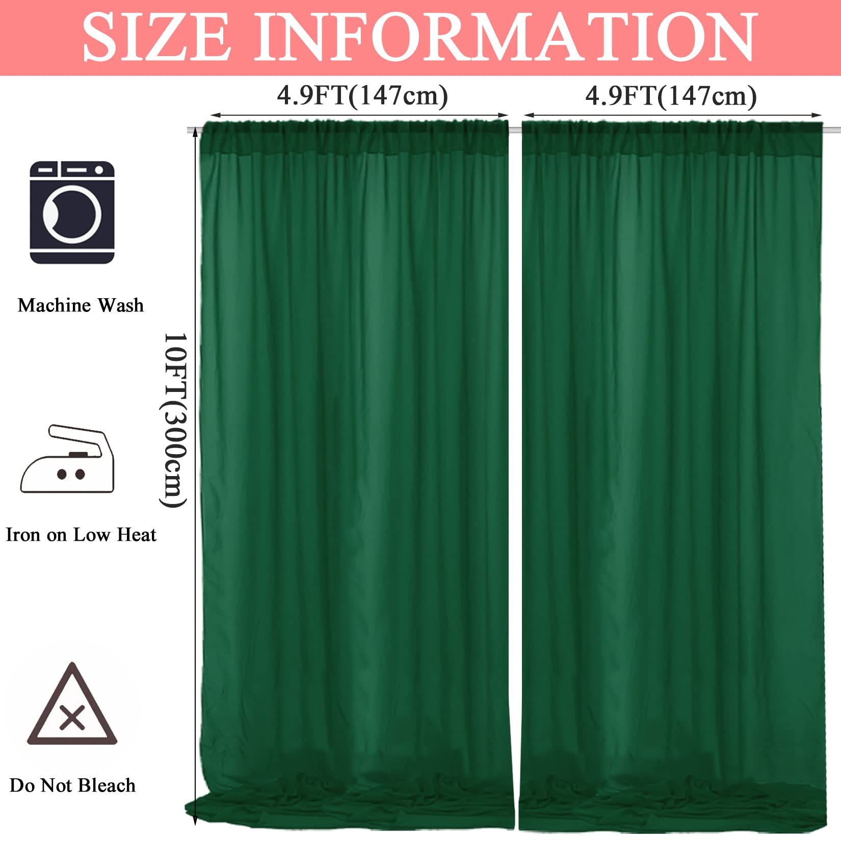 Emerald Green Backdrop Curtains 10Ftx10Ft 2 Panels Chiffon Fabric Wedding Drapes Semi Sheer Curtains For Backdrop Baby Shower Ba