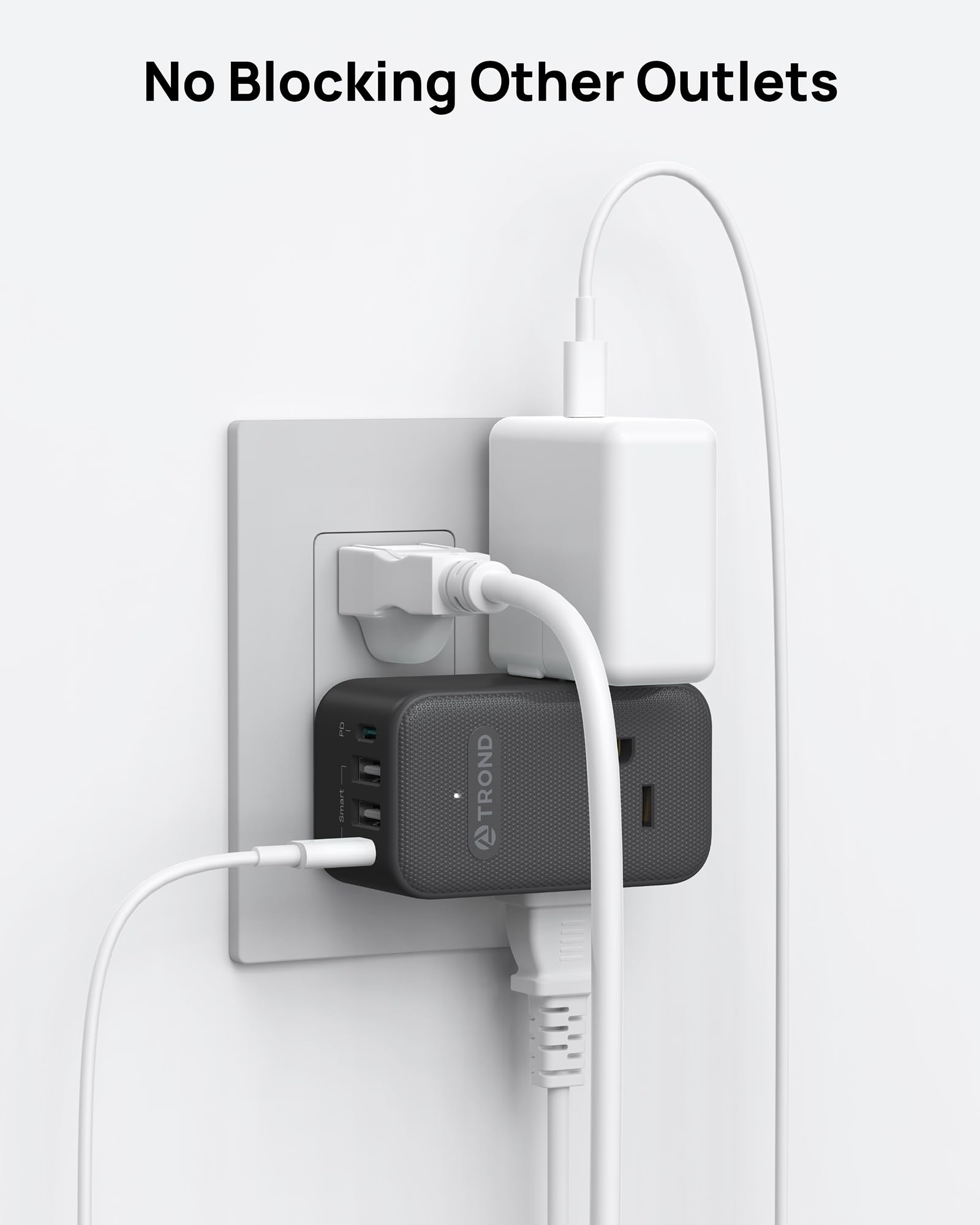 Trond Multi Plug Outlet Extender, 3 Ac Outlet Adapter With 360 Rotating Plug, Black Power Splitter With Pd 20W Usb C Charger, A