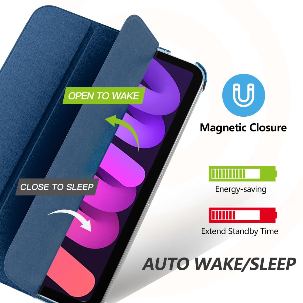 MoKo for iPad Mini 7 (A17 Pro) Case 2024,iPad Mini 6 Case 2021,8.3 inch iPad Mini 7th/6th Generation Case,Slim Lightweight Hard Back Shell Stand Cover for iPad Mini 2024 with Touch ID, Dark Sea Blue