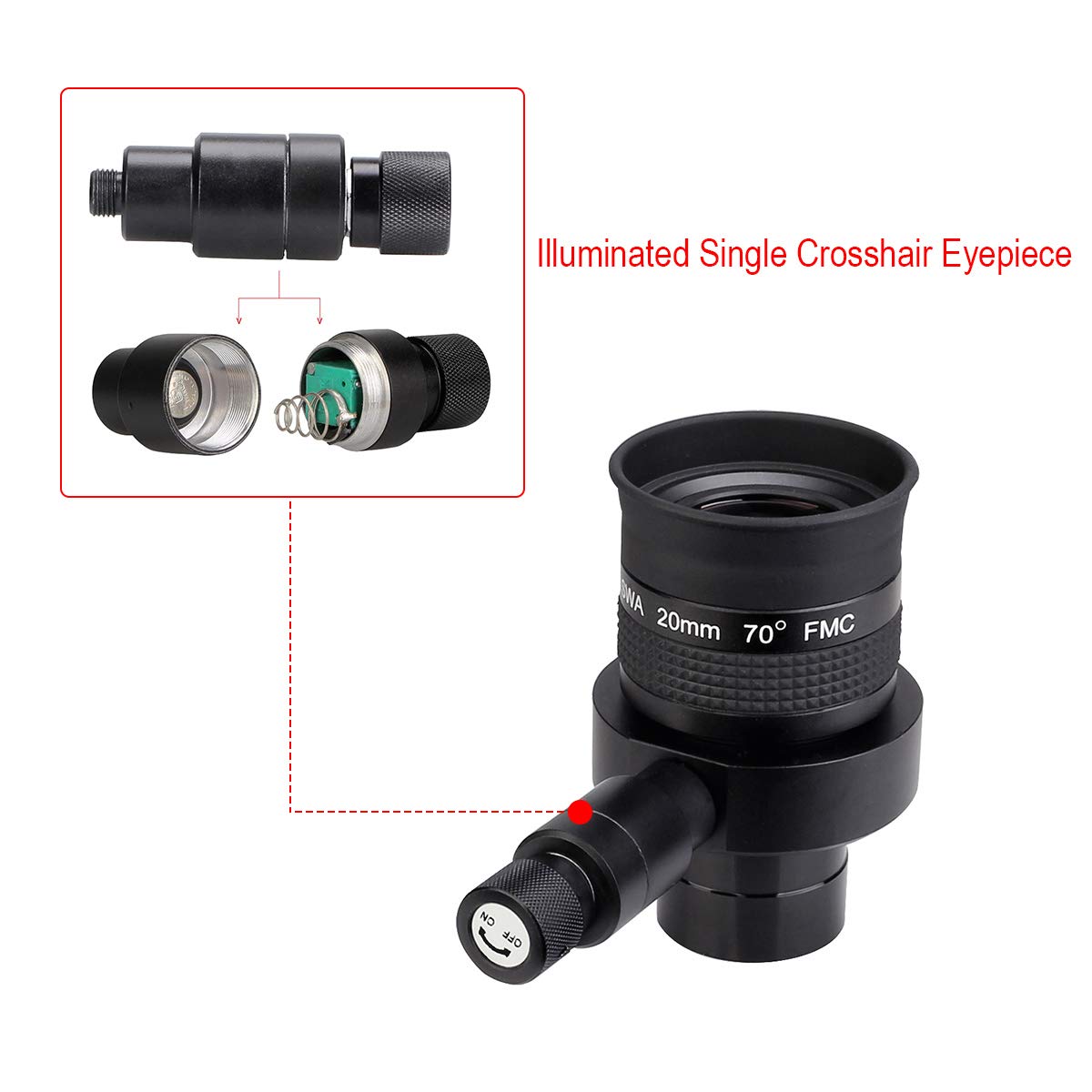 Svbony Sv152 Reticle Eyepiece 1.25 Inch Crosshair Eyepiece 20Mm Illuminated Centering Telescope Eyepiece Swa 70 Degree Adjustabl